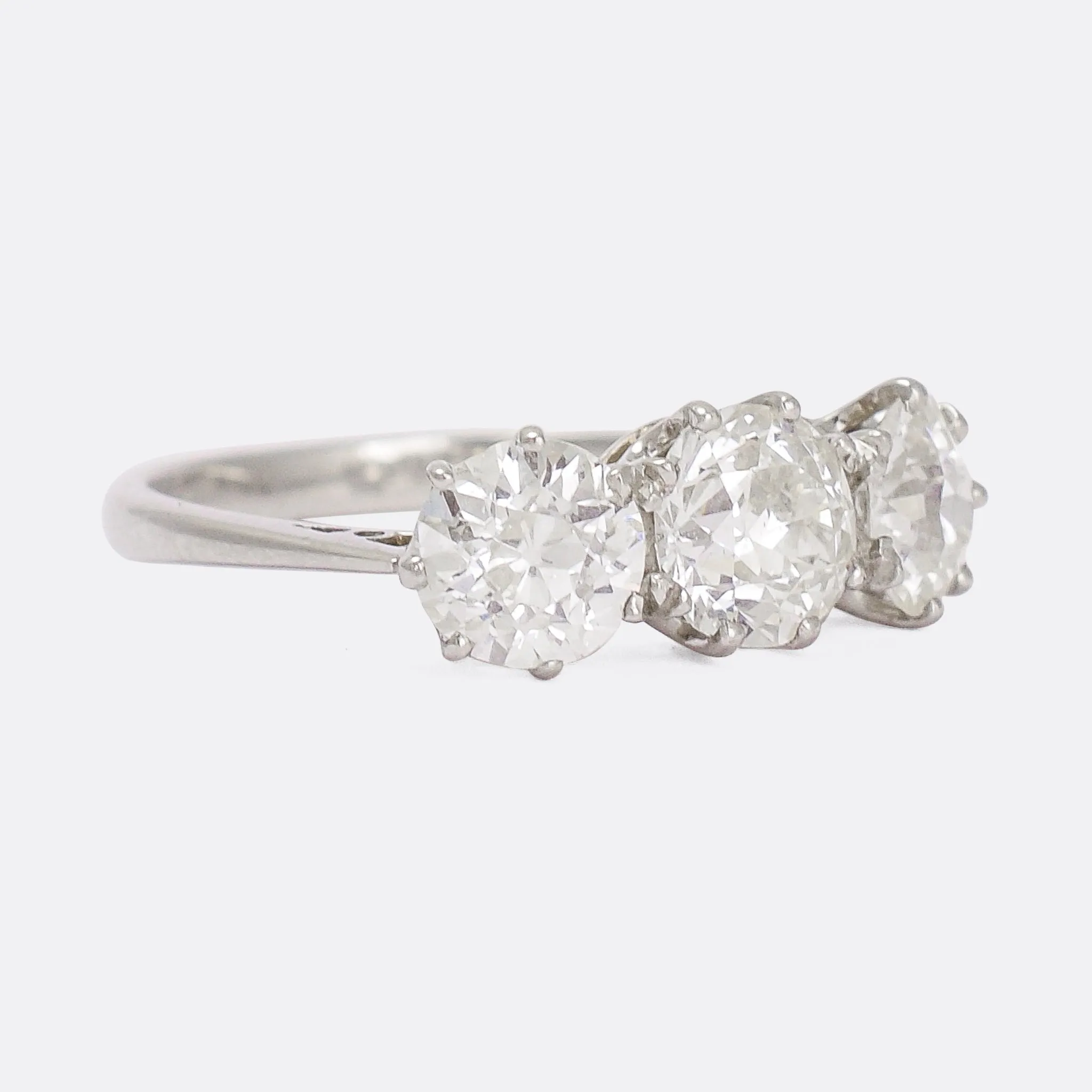 Edwardian 2.85ct Old Euro Diamond Three-Stone Ring