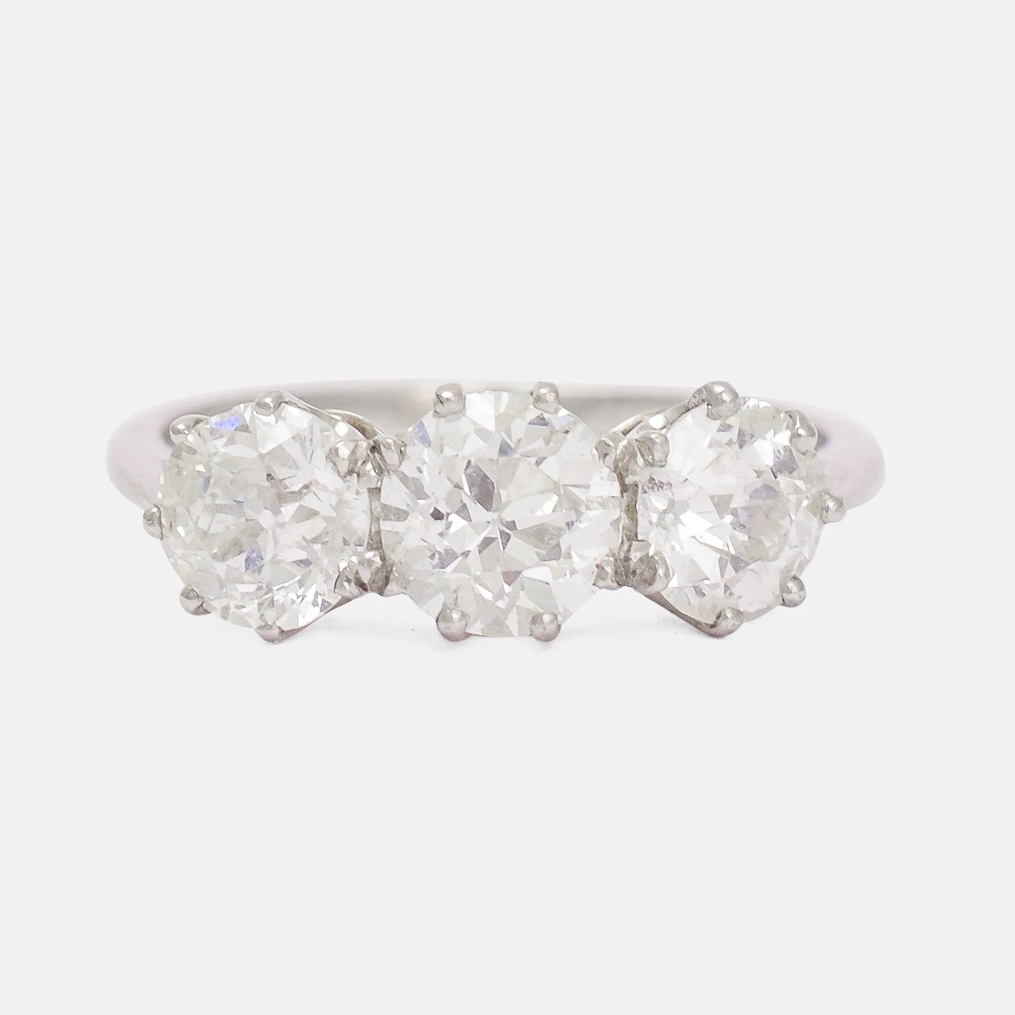Edwardian 2.85ct Old Euro Diamond Three-Stone Ring