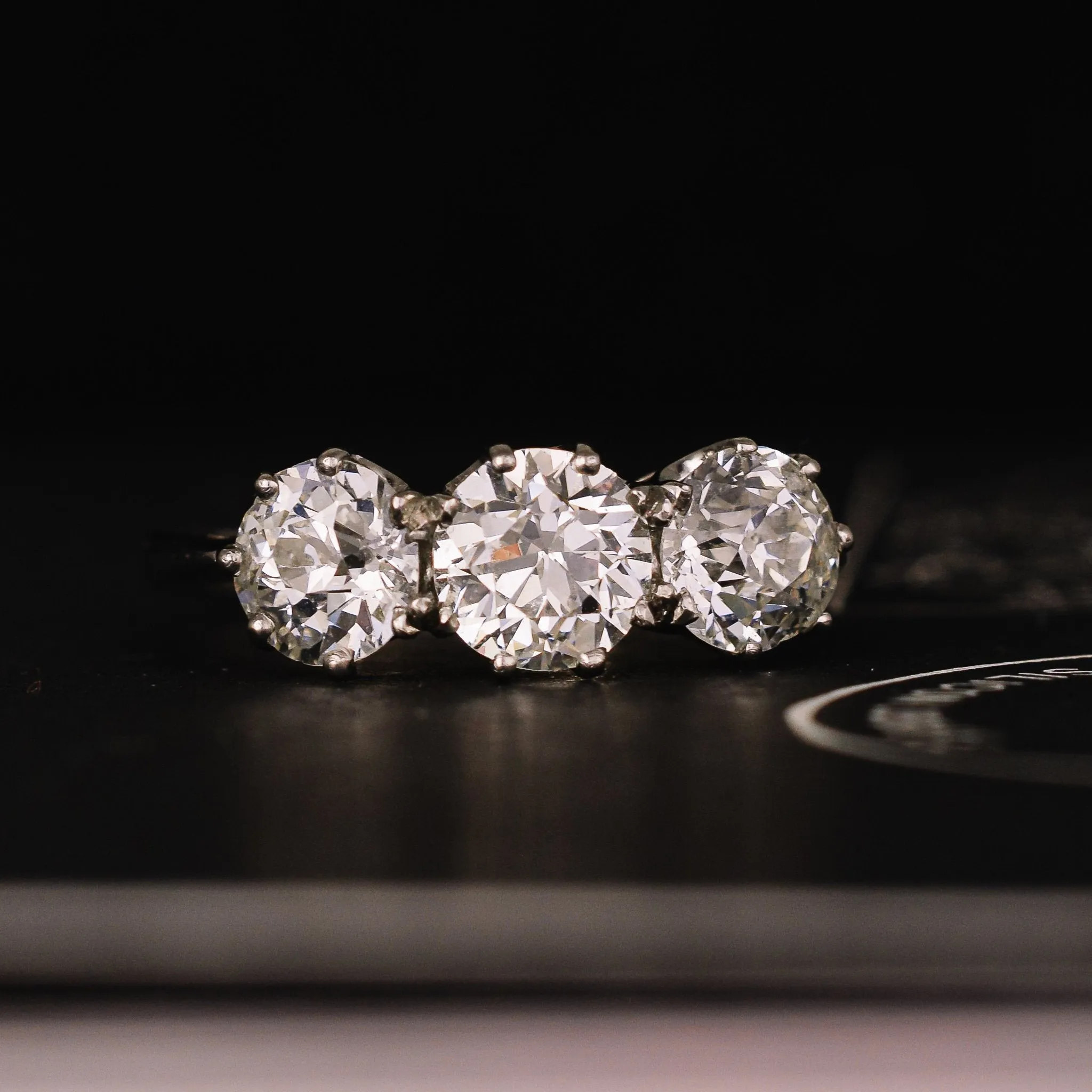 Edwardian 2.85ct Old Euro Diamond Three-Stone Ring