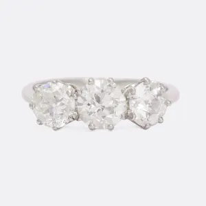 Edwardian 2.85ct Old Euro Diamond Three-Stone Ring