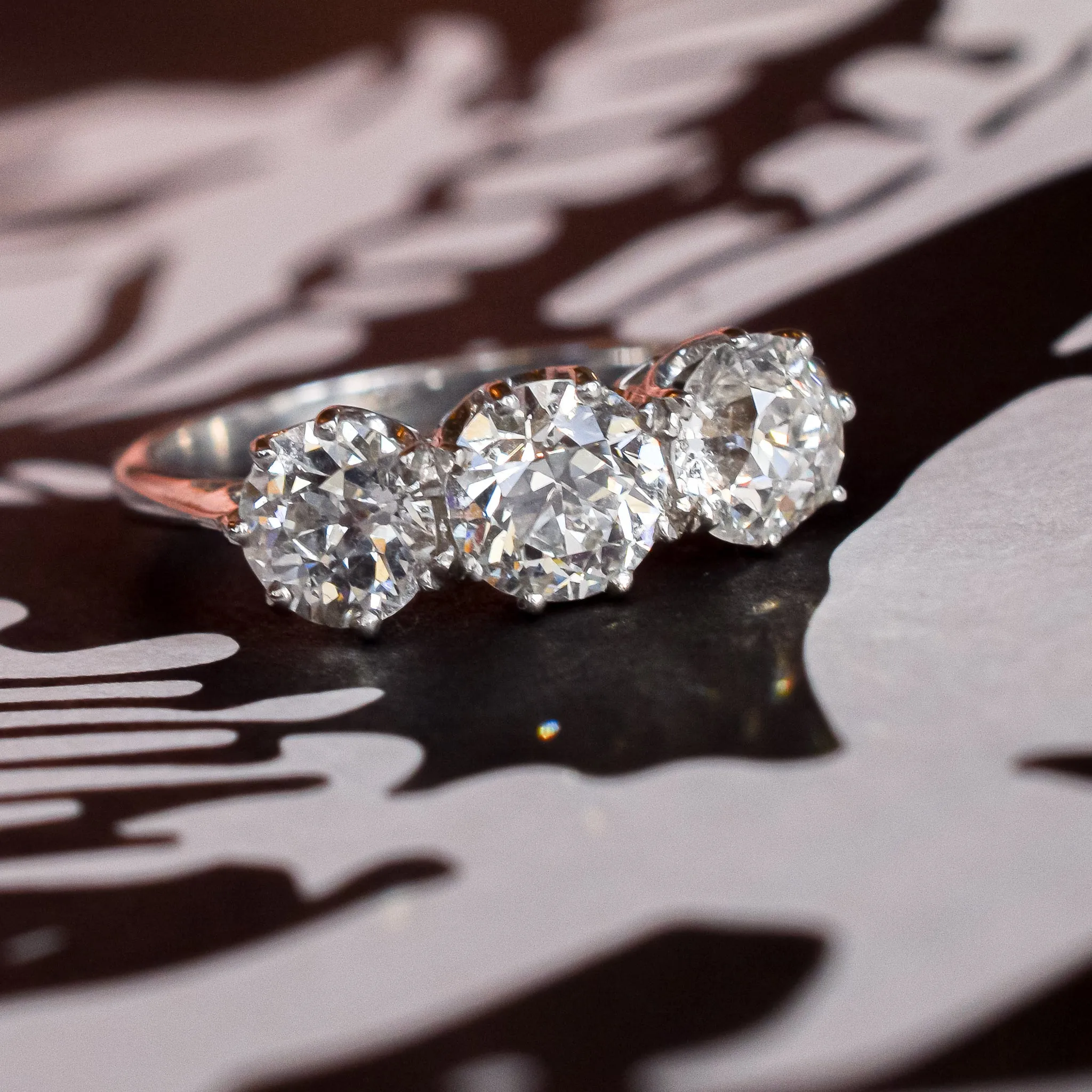 Edwardian 2.85ct Old Euro Diamond Three-Stone Ring
