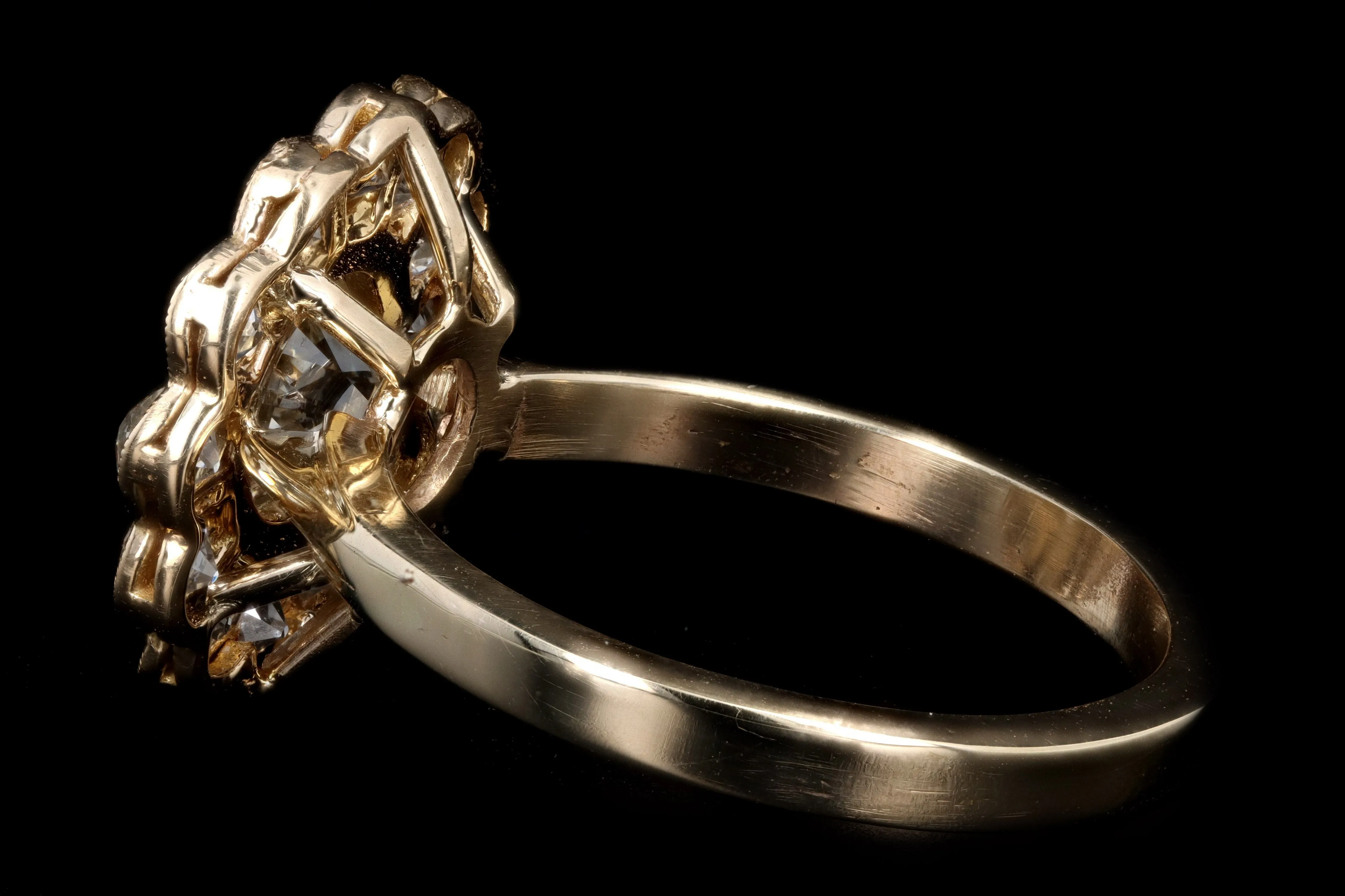 Edwardian Conversion 14K Yellow Gold 1.11 Carat Old European Cut Diamond Halo Ring GIA Certified
