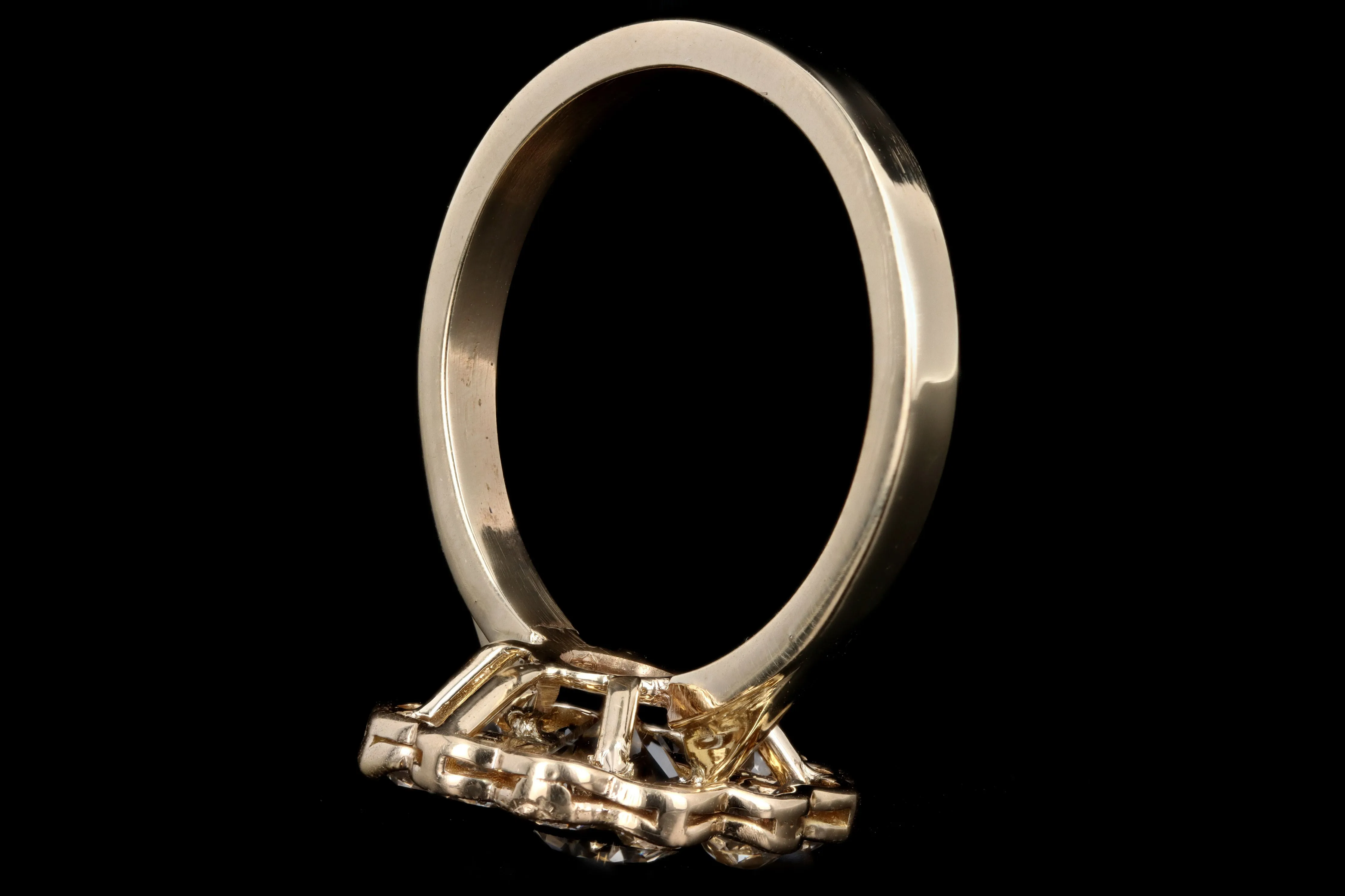 Edwardian Conversion 14K Yellow Gold 1.11 Carat Old European Cut Diamond Halo Ring GIA Certified
