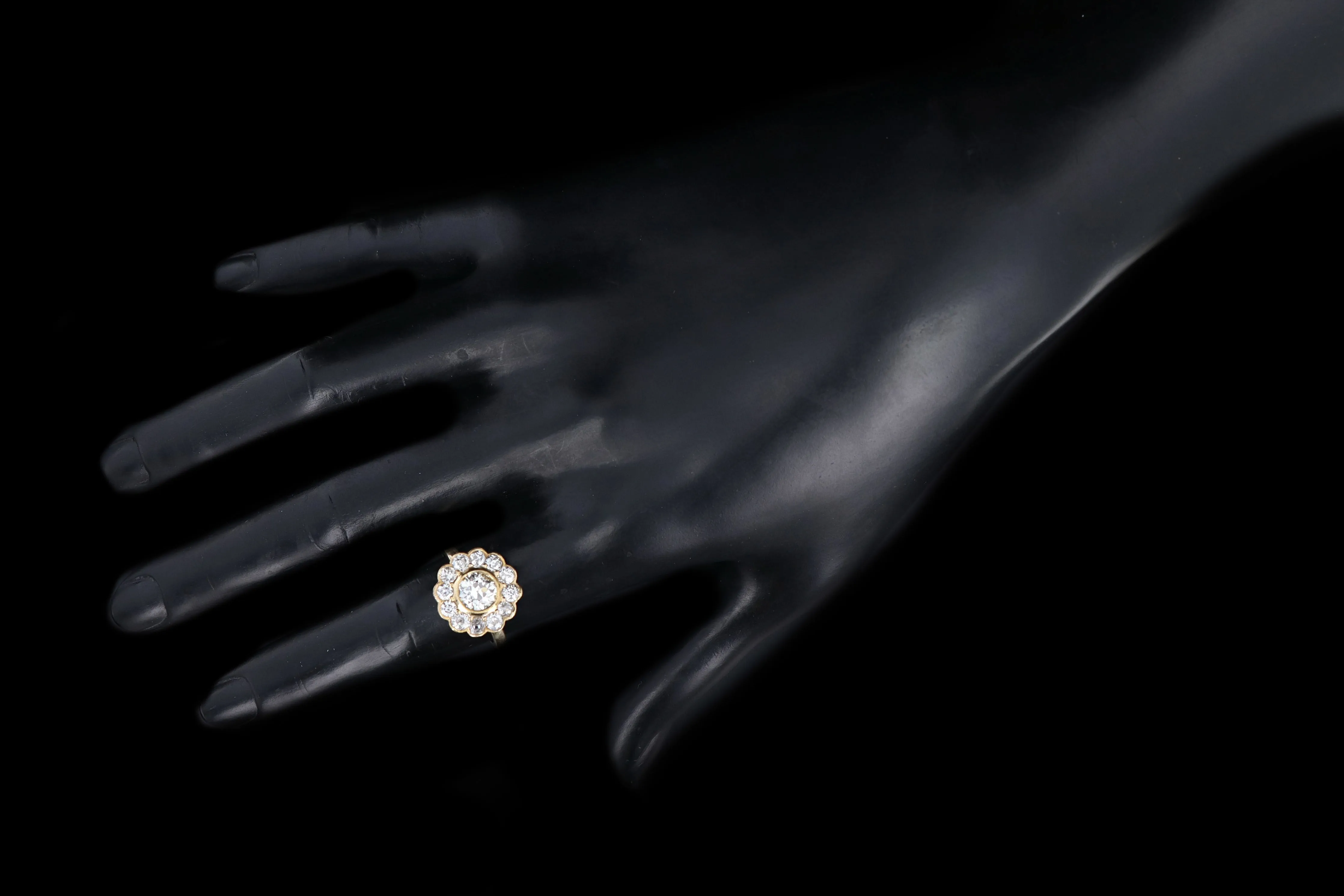 Edwardian Conversion 14K Yellow Gold 1.11 Carat Old European Cut Diamond Halo Ring GIA Certified