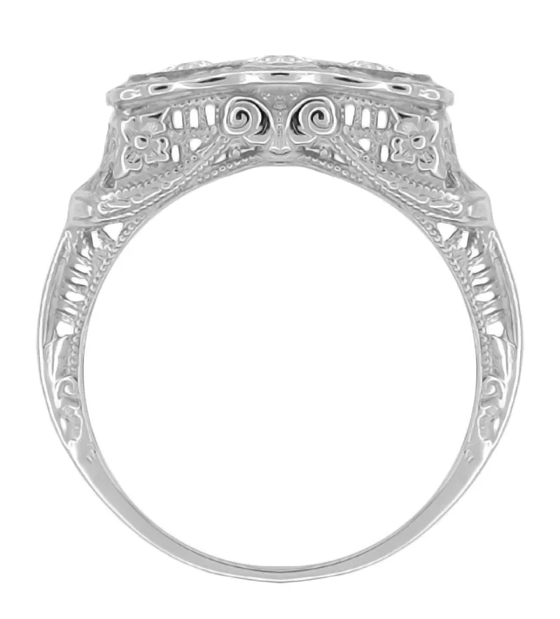 Edwardian Filigree "Three Stone" Diamond Ring in 14 Karat White Gold
