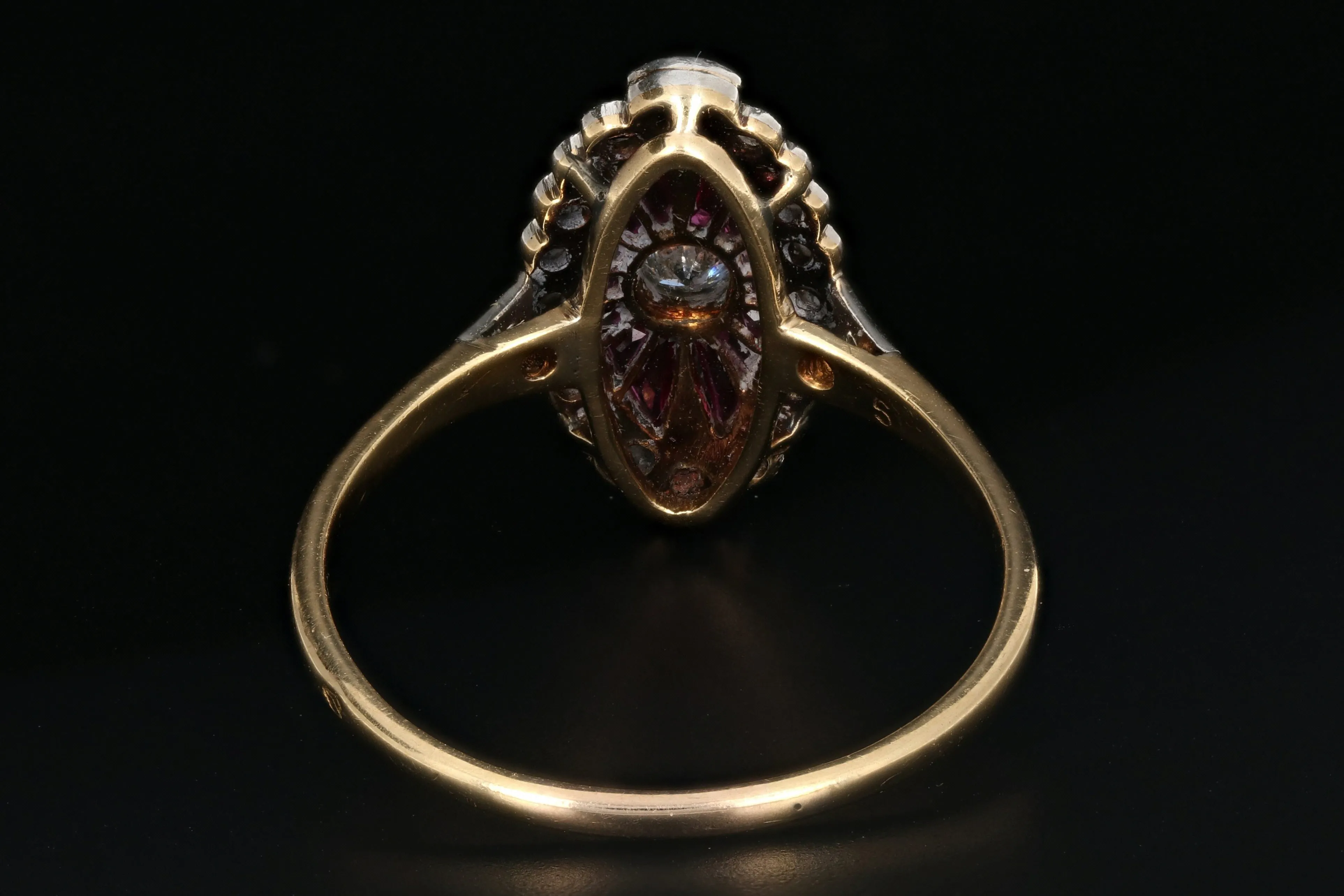 Edwardian French Ruby, Rose Cut & Old European Cut Diamond Ring