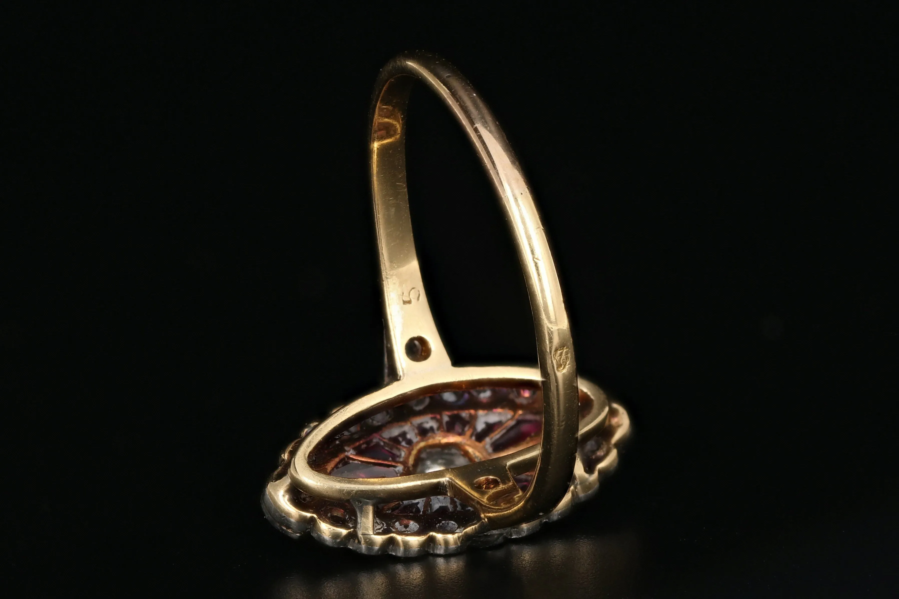 Edwardian French Ruby, Rose Cut & Old European Cut Diamond Ring