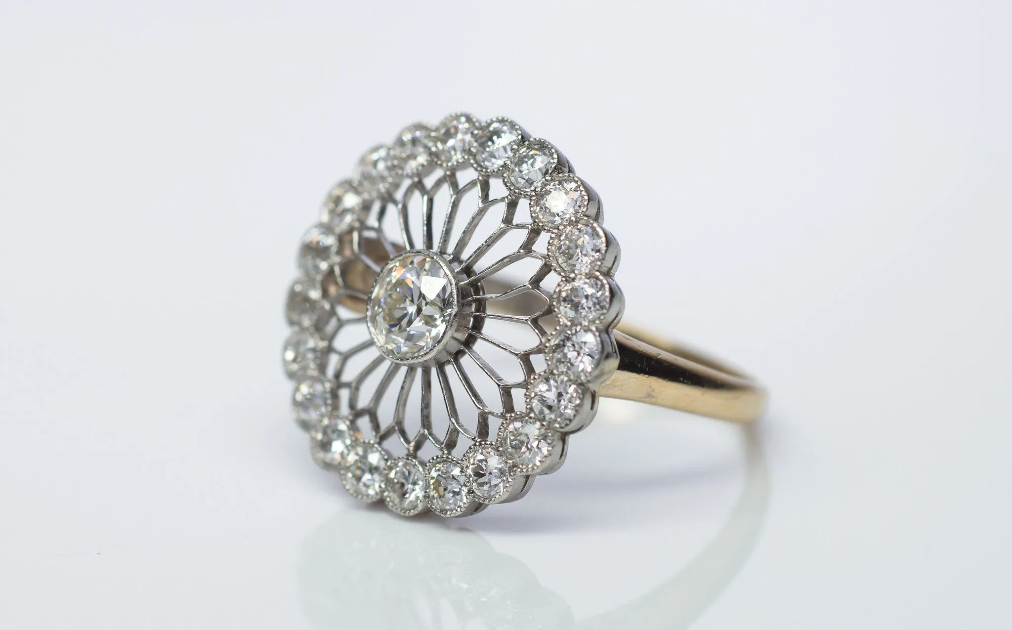EDWARDIAN OLD EUROPEAN CUT DIAMOND RING IN PLATINUM AND GOLD