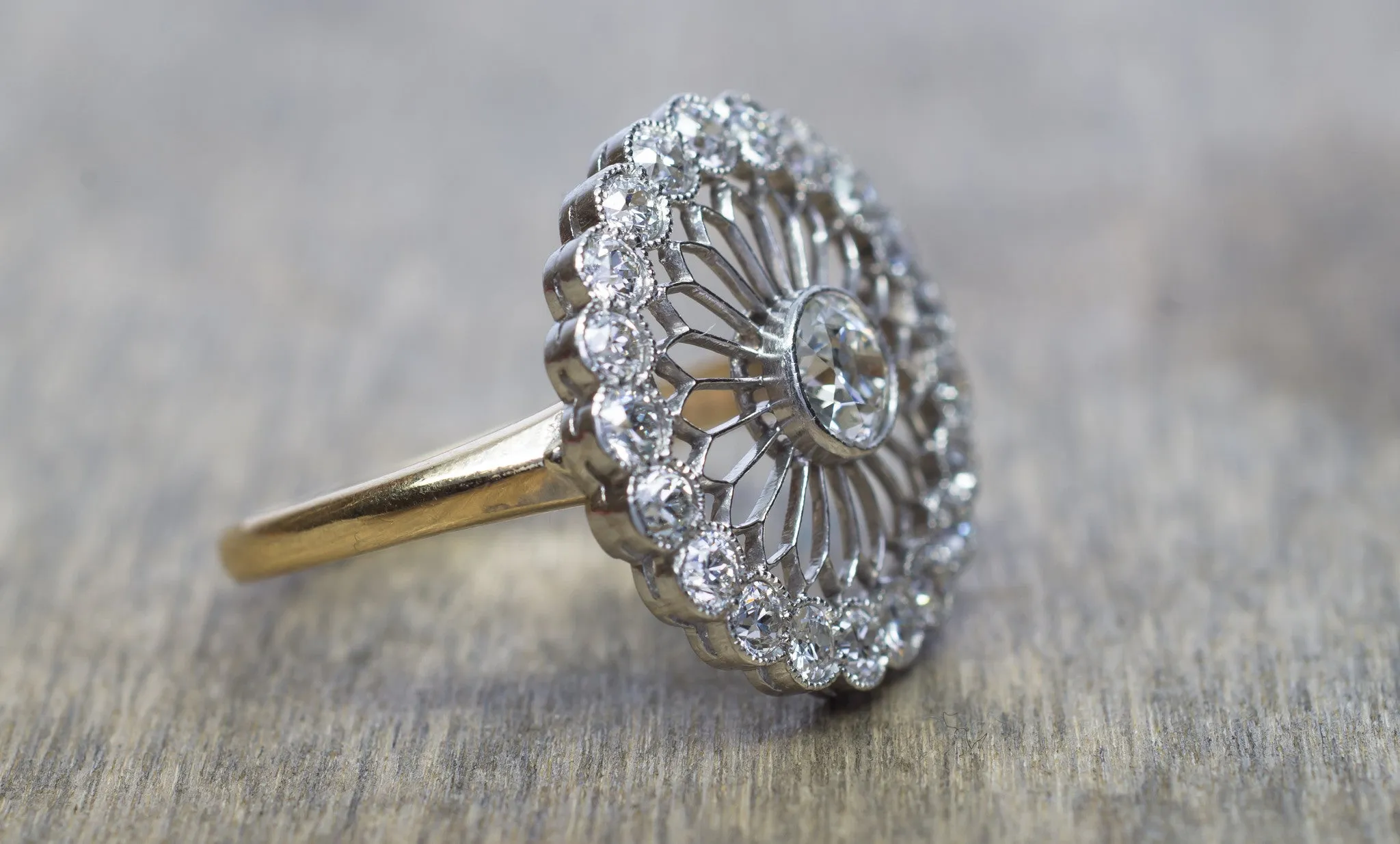 EDWARDIAN OLD EUROPEAN CUT DIAMOND RING IN PLATINUM AND GOLD