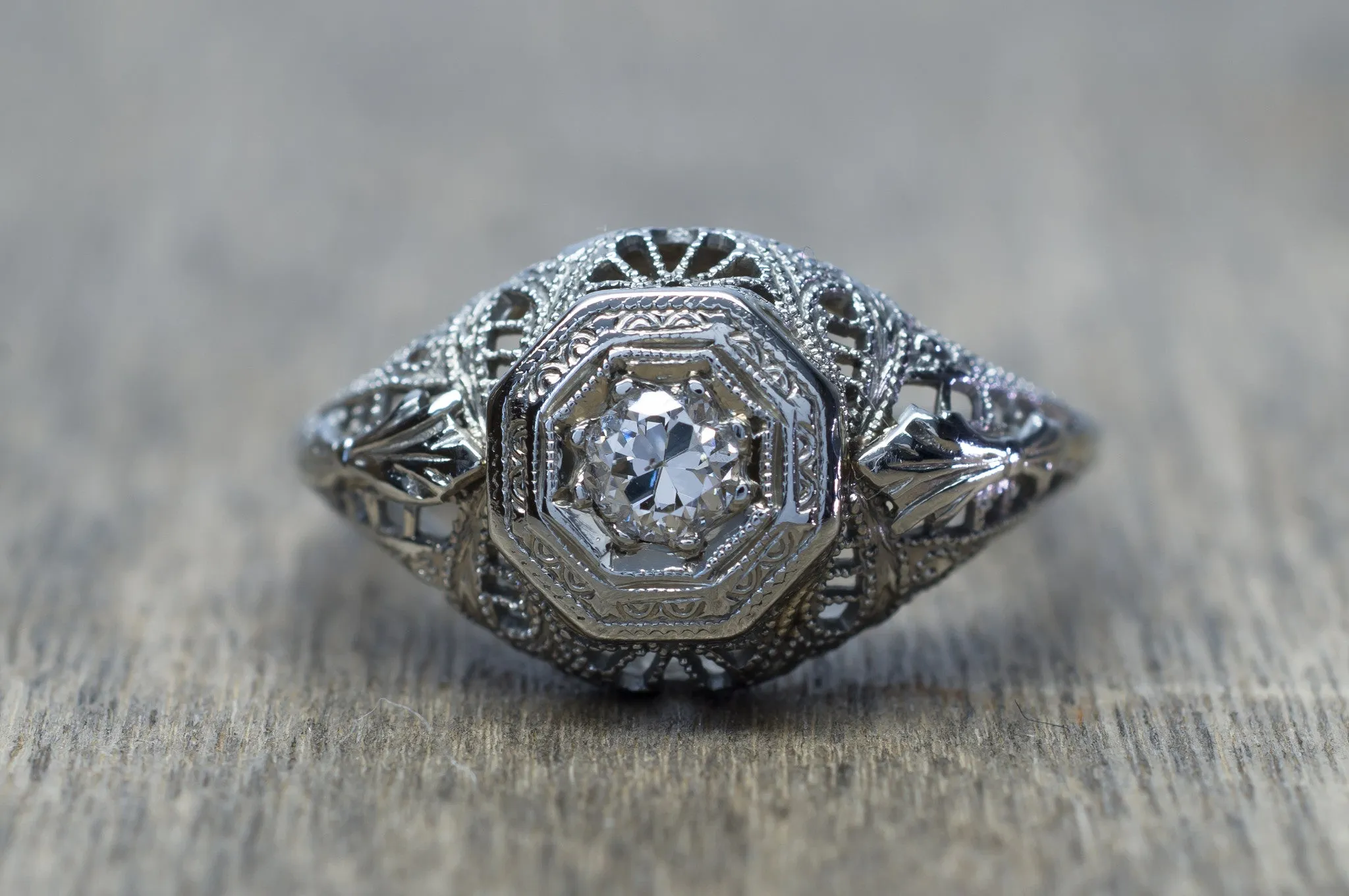 EDWARDIAN OLD EUROPEAN CUT FILIGREE RING