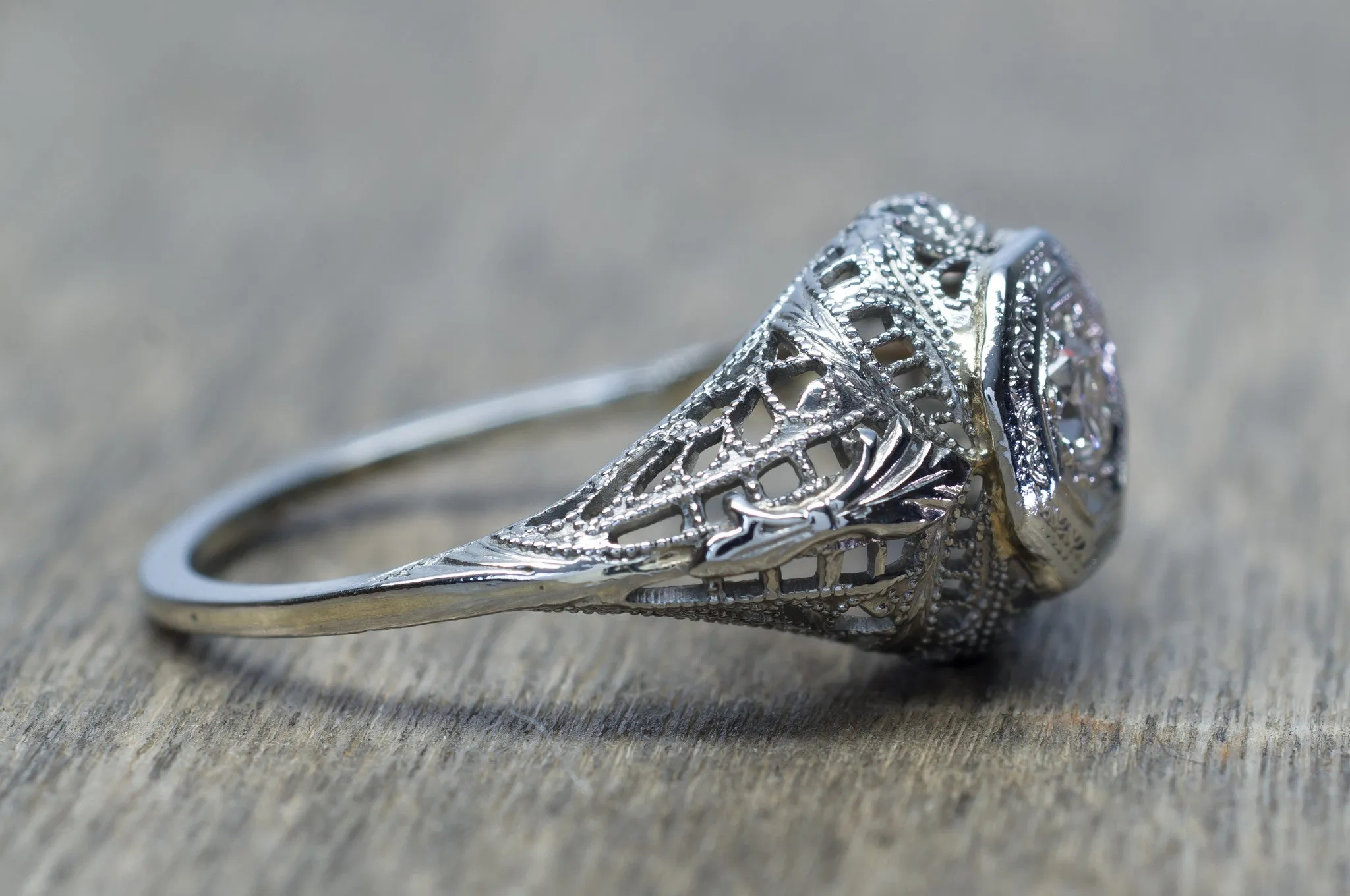 EDWARDIAN OLD EUROPEAN CUT FILIGREE RING