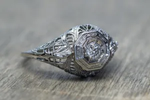 EDWARDIAN OLD EUROPEAN CUT FILIGREE RING