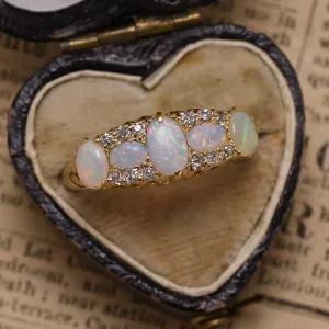 Edwardian Opal & Diamond 5-Stone Half Hoop Ring