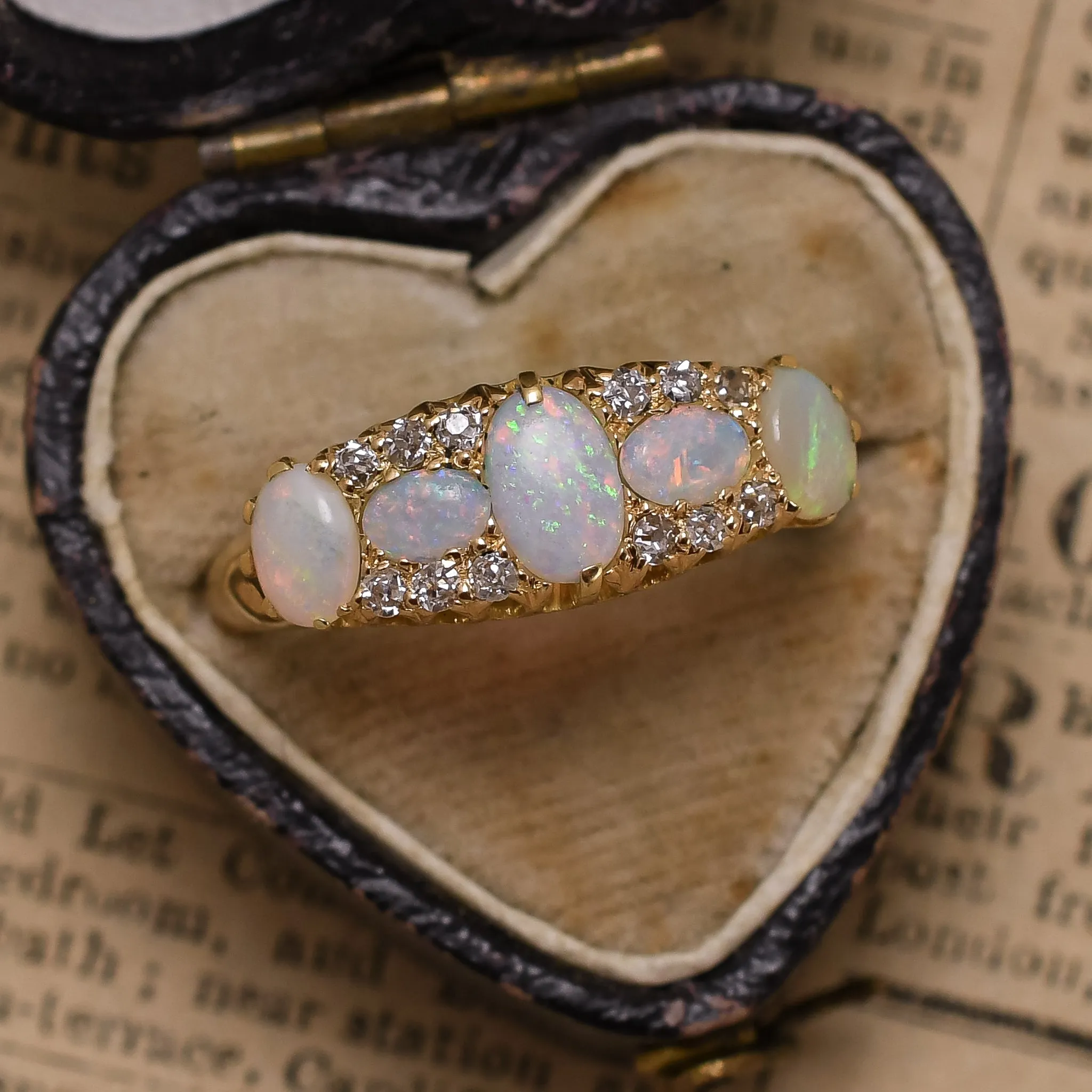 Edwardian Opal & Diamond 5-Stone Half Hoop Ring