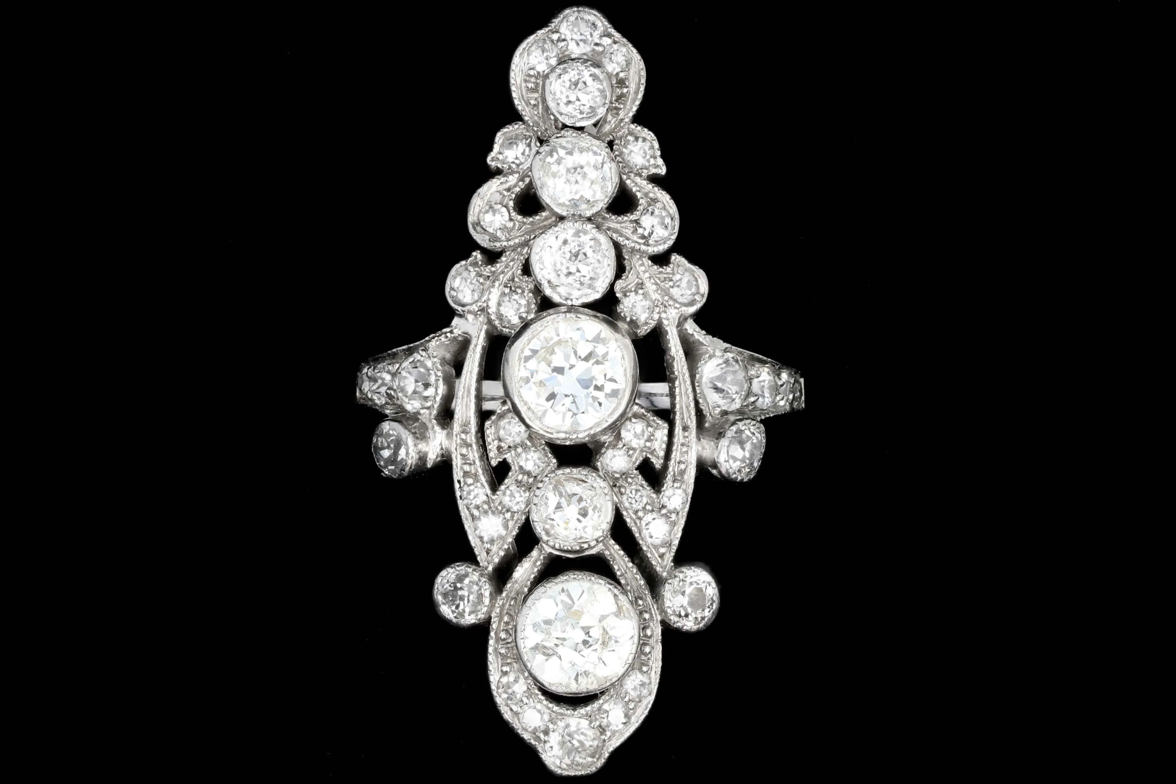 Edwardian Platinum .60 Old European Cut Diamond Statement Ring