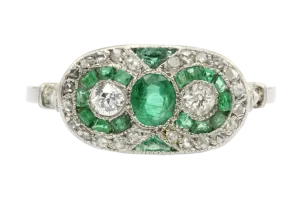 Edwardian Platinum Emerald & Rose Cut Diamond Ring C.1905