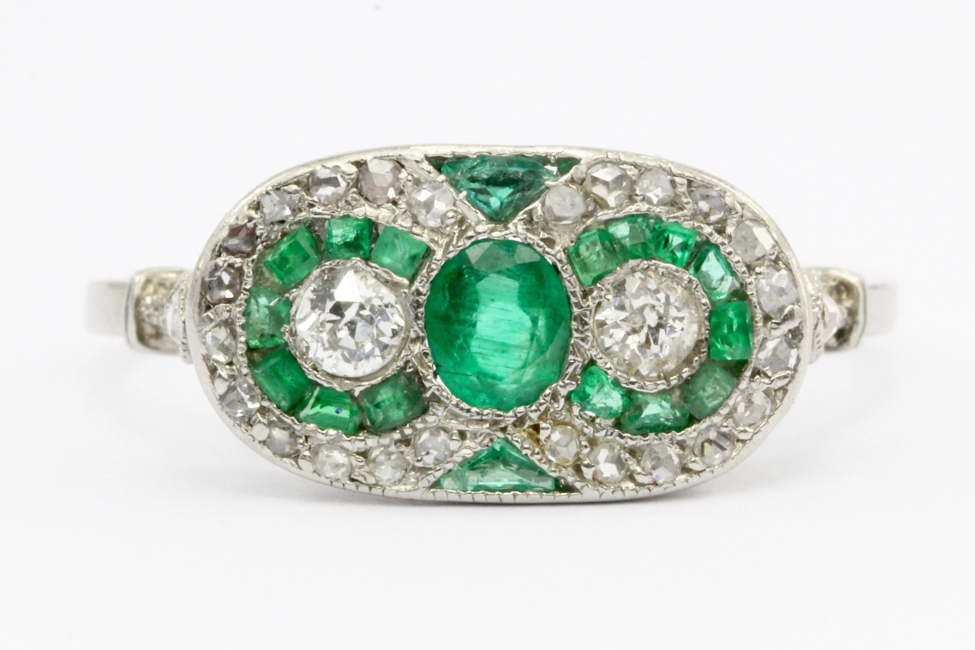 Edwardian Platinum Emerald & Rose Cut Diamond Ring C.1905