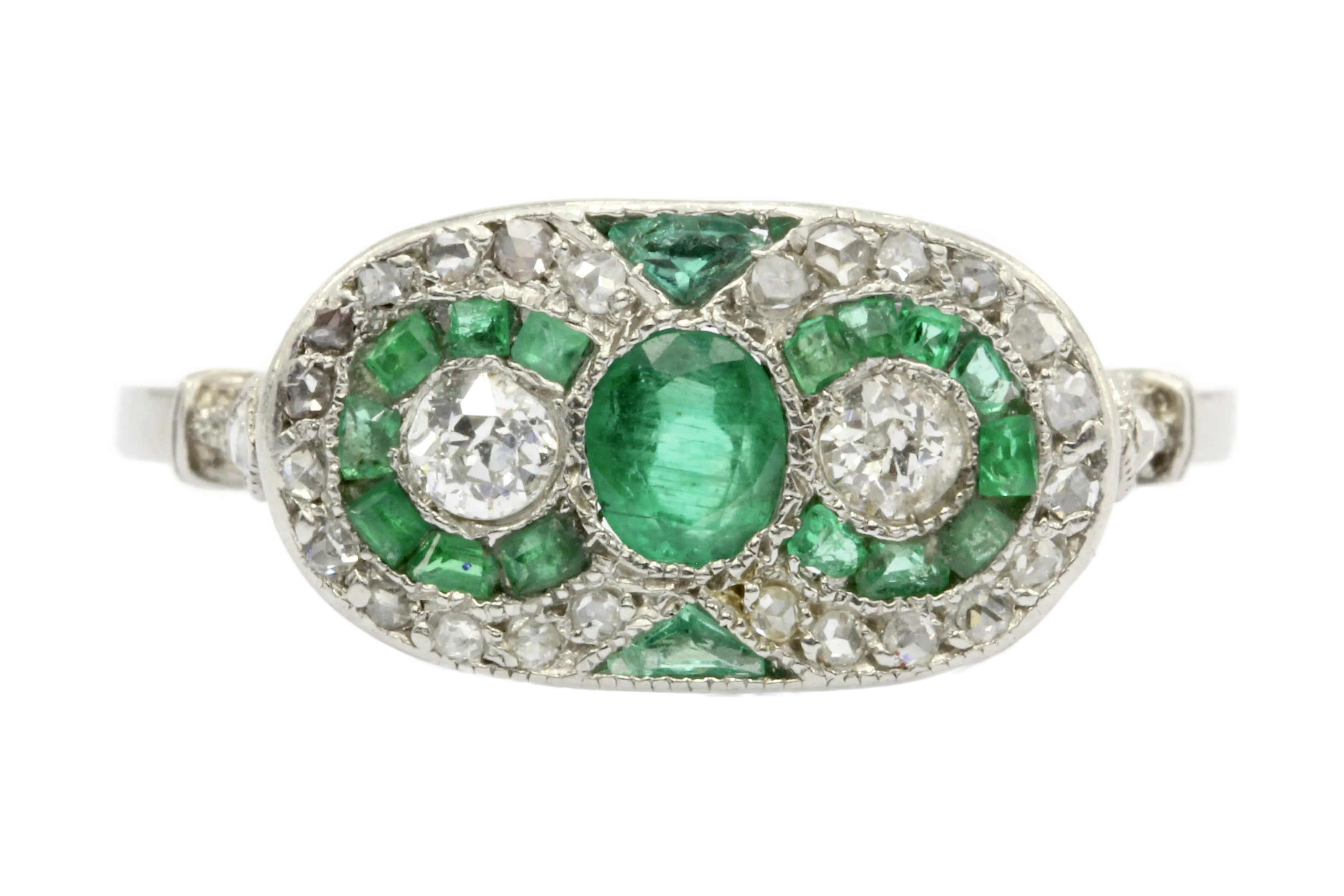 Edwardian Platinum Emerald & Rose Cut Diamond Ring C.1905