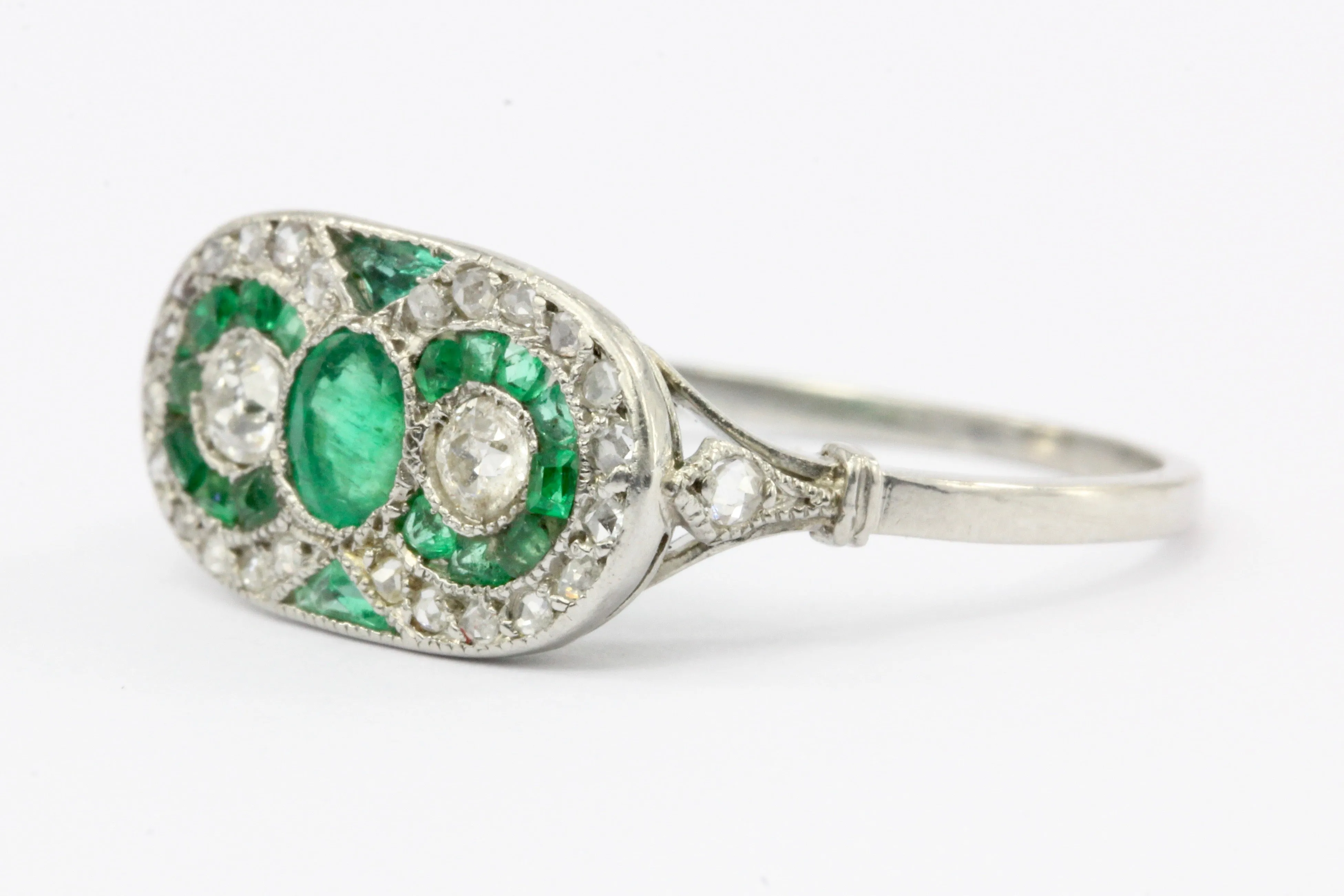 Edwardian Platinum Emerald & Rose Cut Diamond Ring C.1905