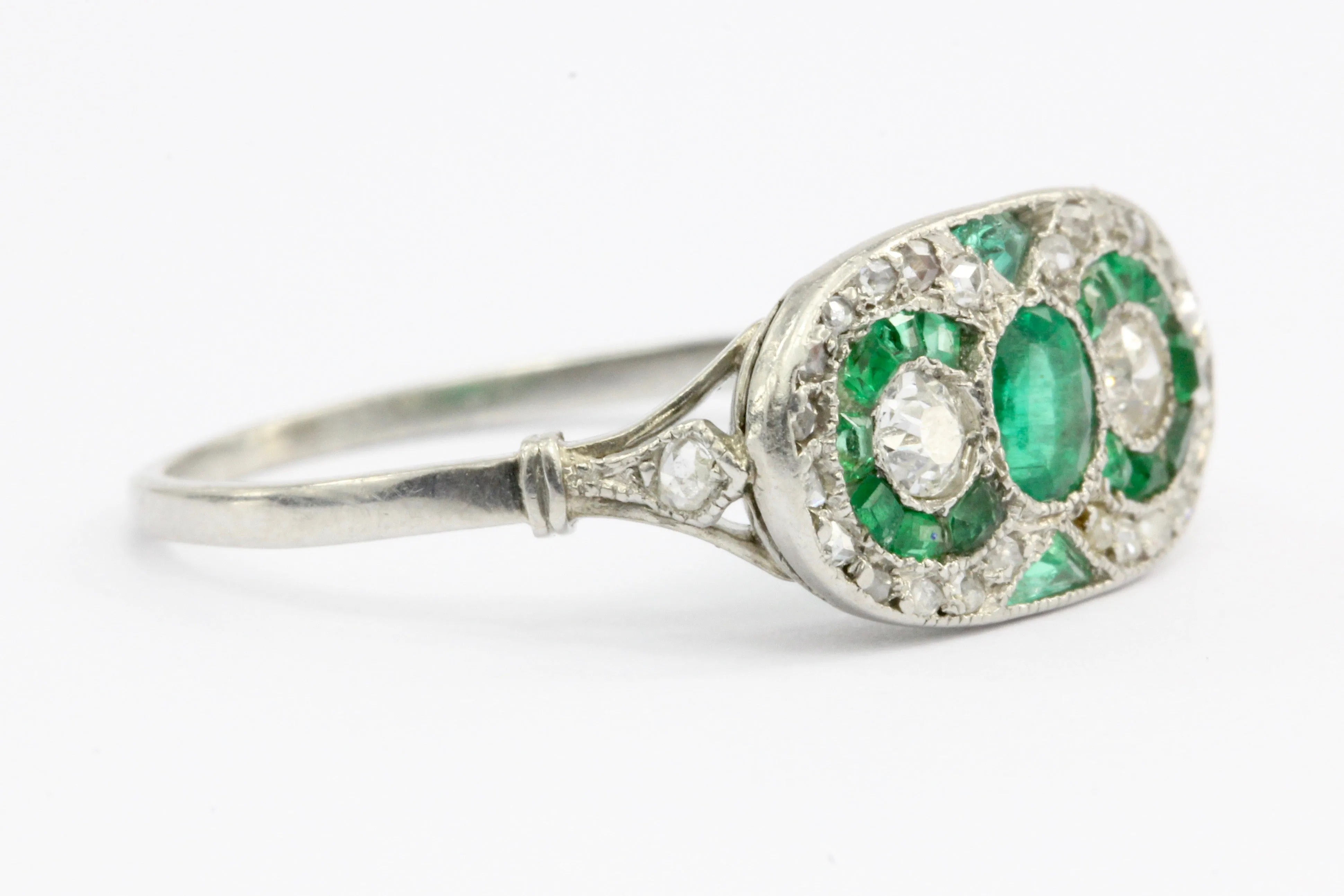 Edwardian Platinum Emerald & Rose Cut Diamond Ring C.1905