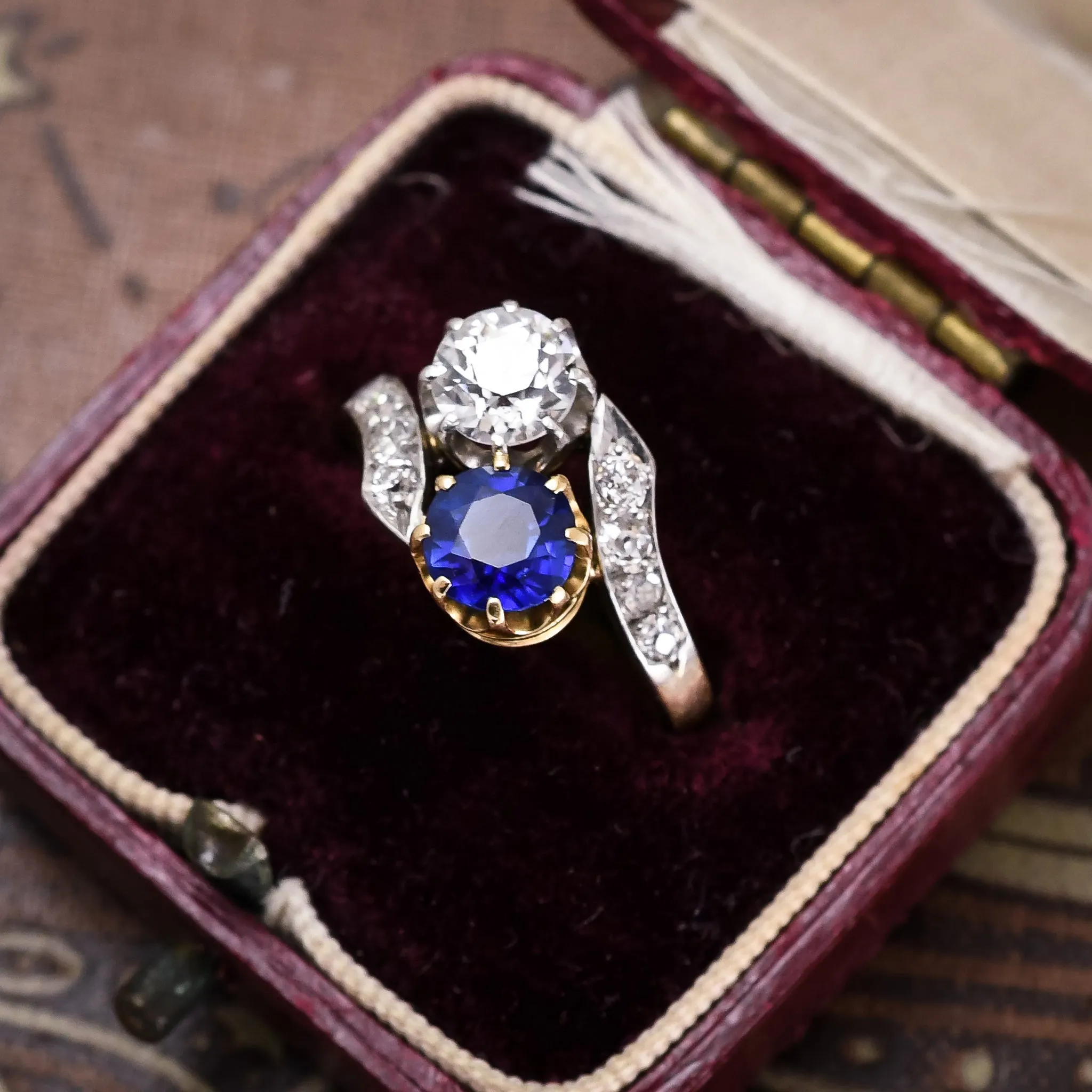 Edwardian Sapphire & Diamond "Toi Et Moi" Engagement Ring