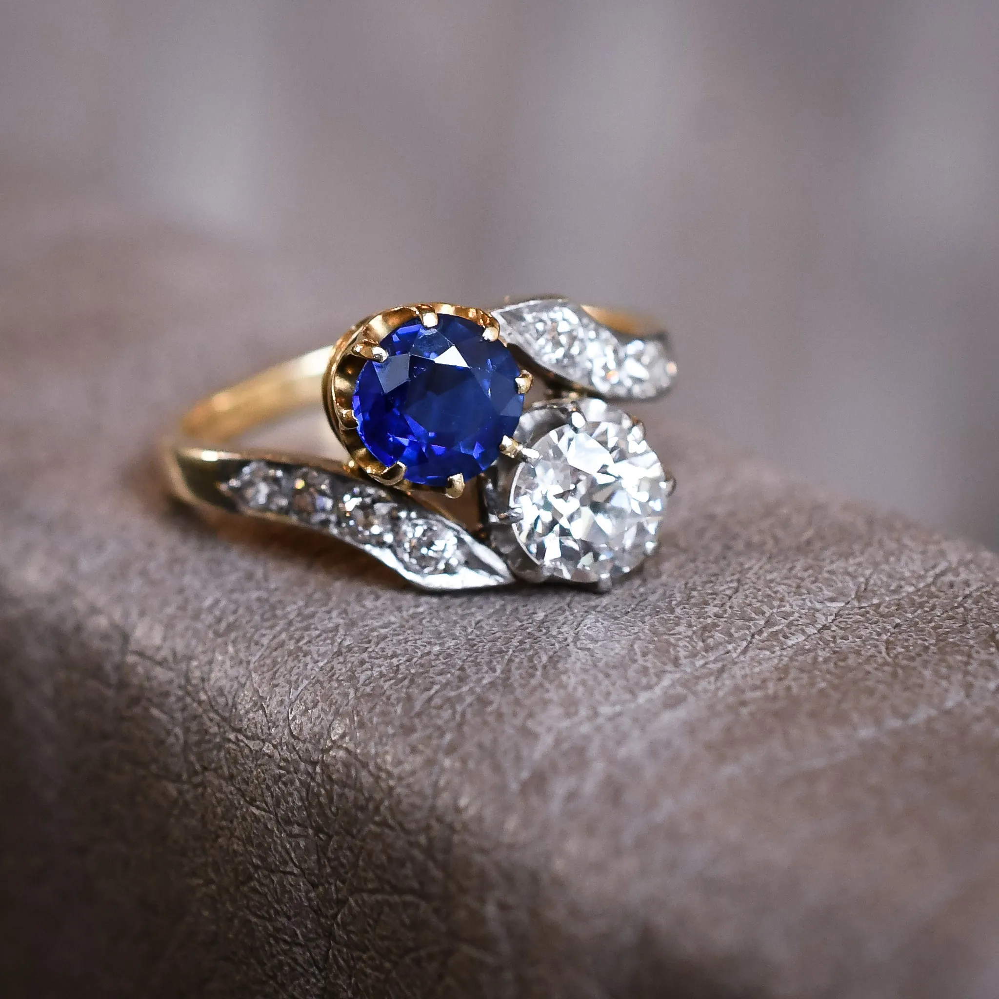 Edwardian Sapphire & Diamond "Toi Et Moi" Engagement Ring
