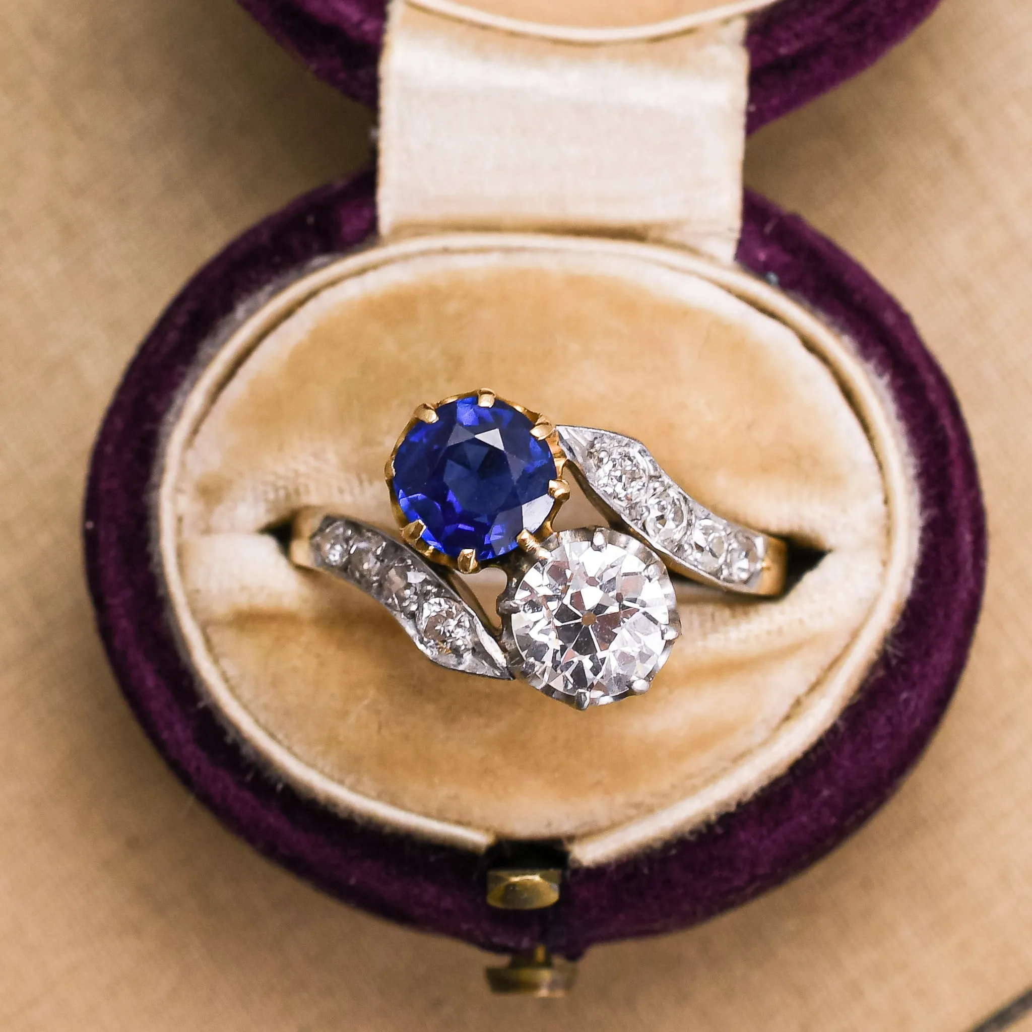 Edwardian Sapphire & Diamond "Toi Et Moi" Engagement Ring