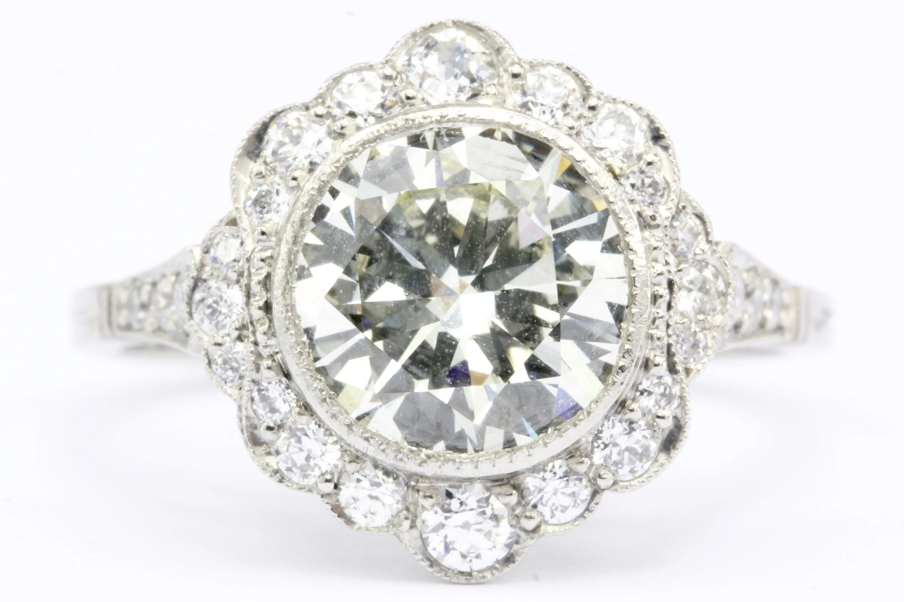 Edwardian Style Platinum 2.2 Ct Diamond Halo Engagement Ring GIA Paperwork