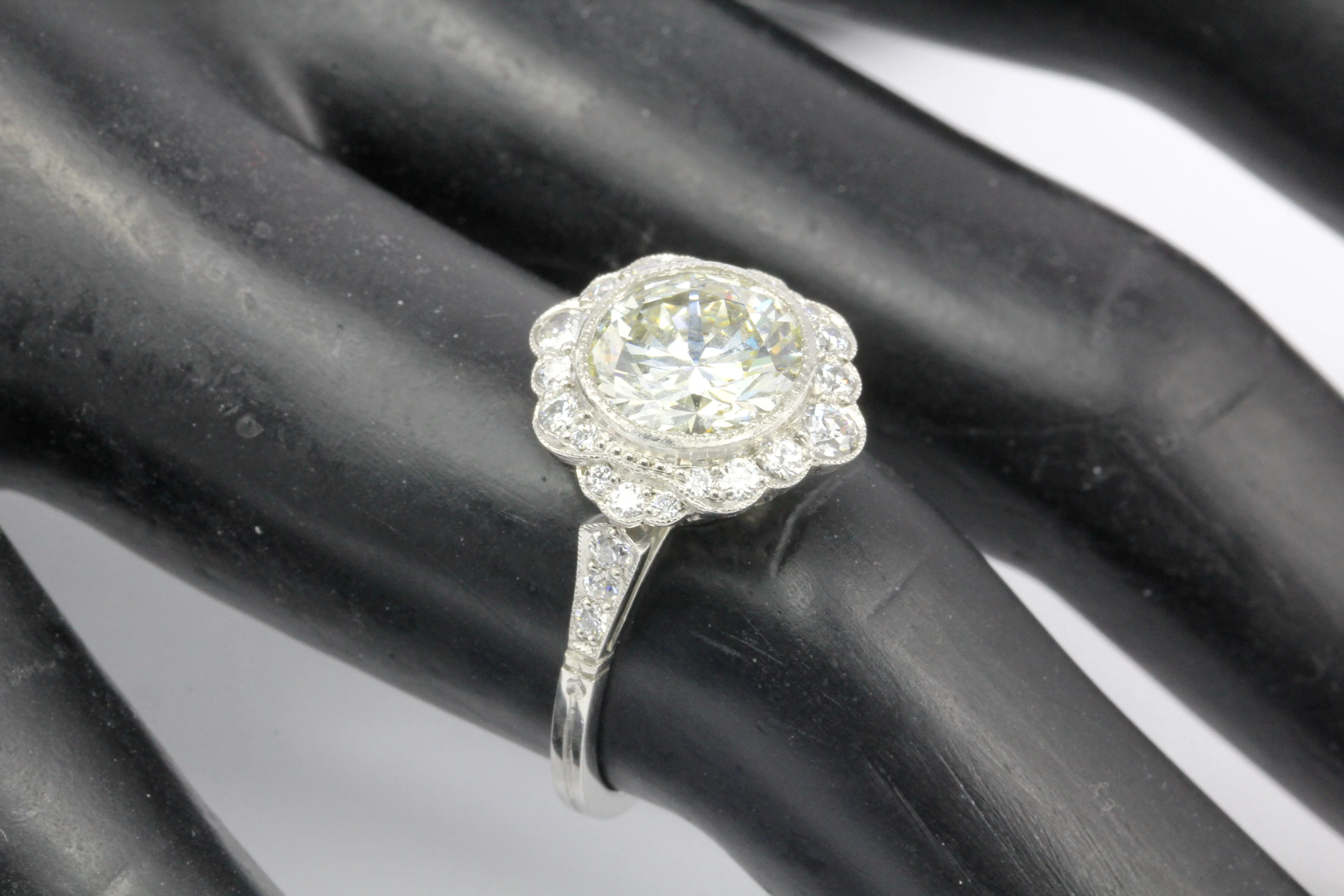 Edwardian Style Platinum 2.2 Ct Diamond Halo Engagement Ring GIA Paperwork