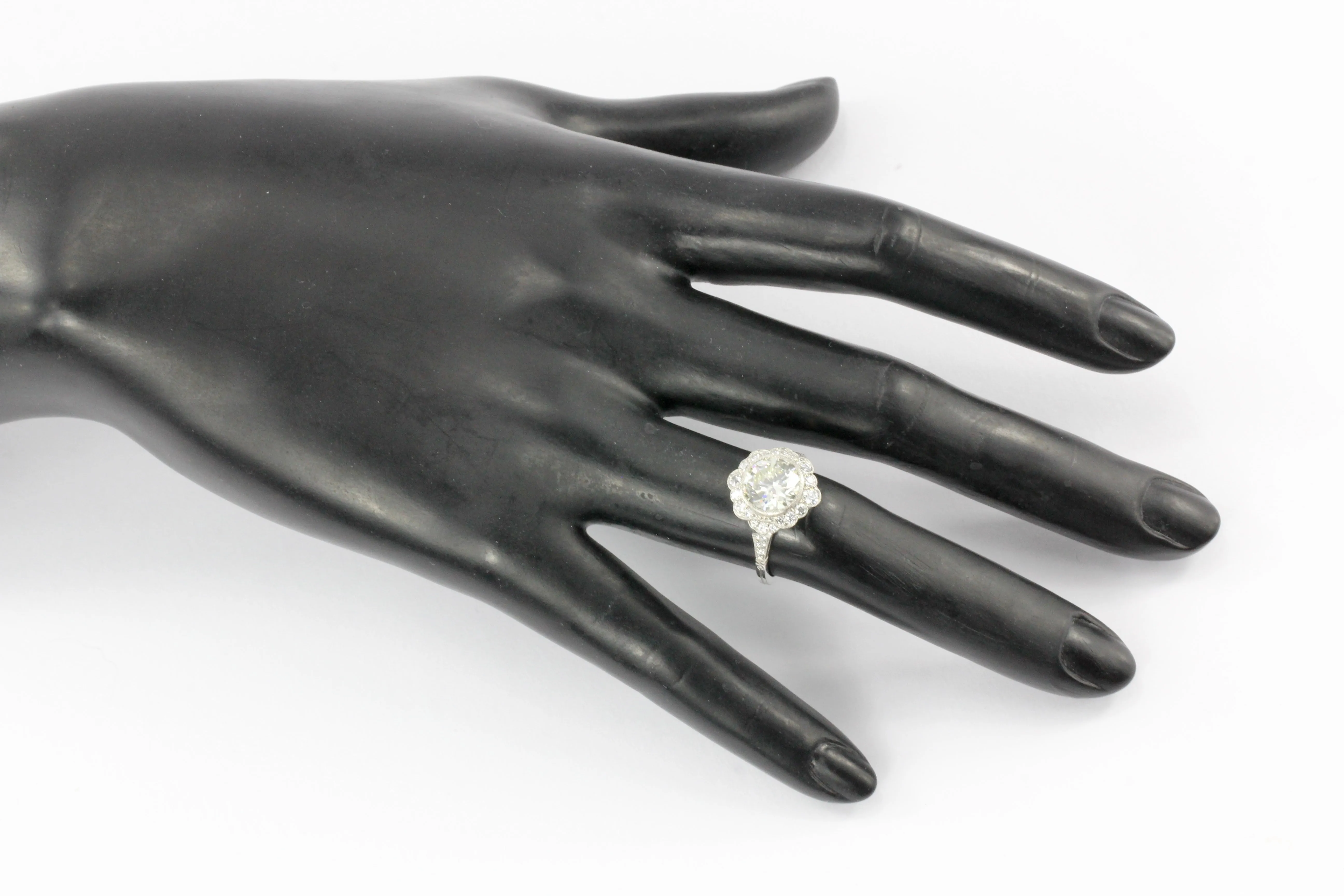 Edwardian Style Platinum 2.2 Ct Diamond Halo Engagement Ring GIA Paperwork