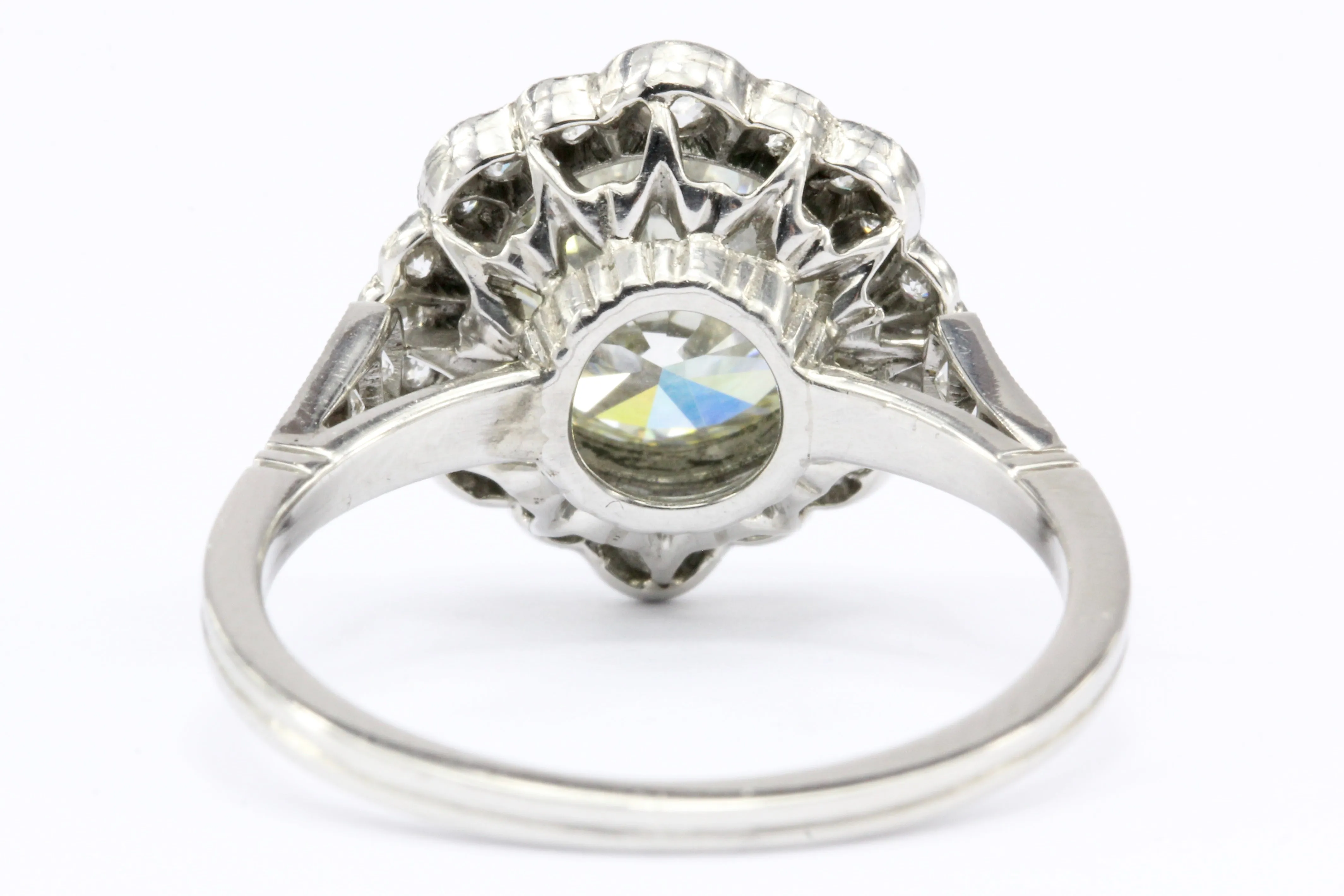 Edwardian Style Platinum 2.2 Ct Diamond Halo Engagement Ring GIA Paperwork