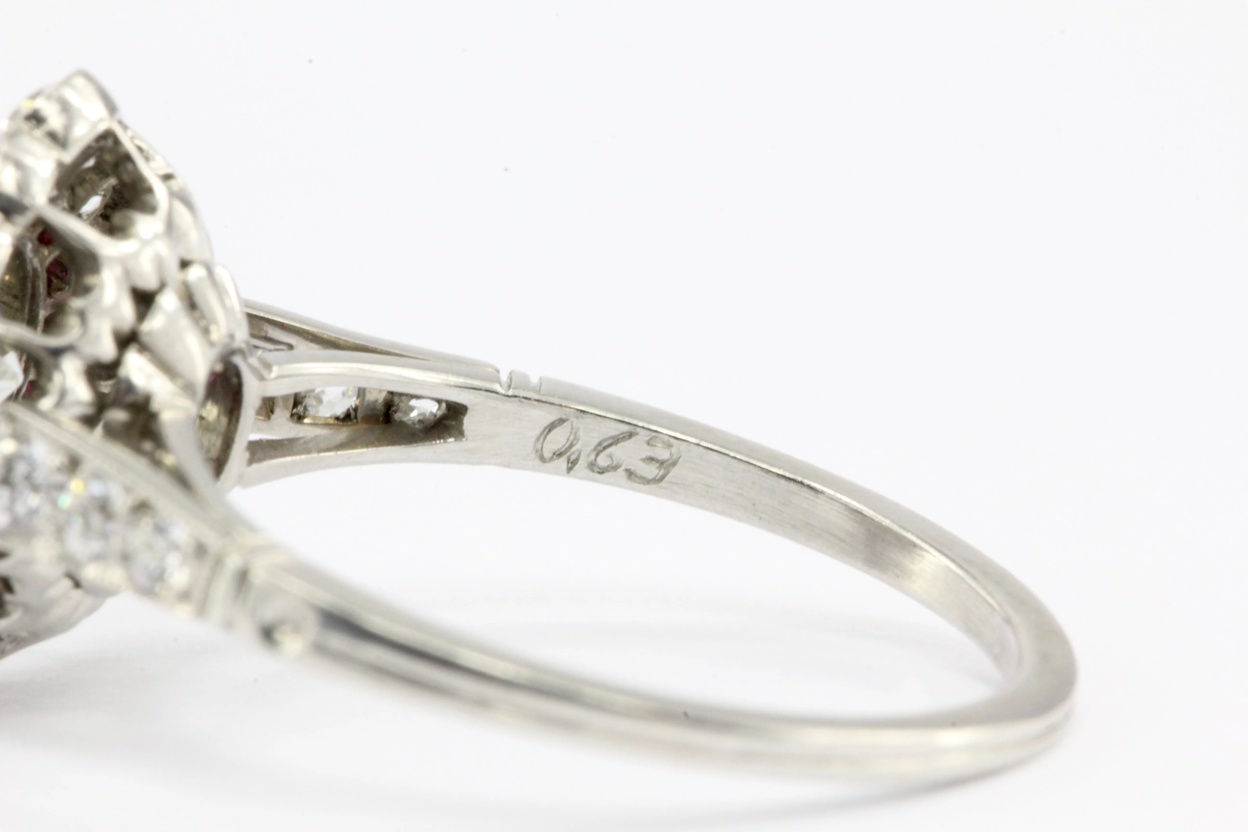 Edwardian Style Platinum .63 CT Diamond Ruby Halo Handmade Ring Size 6