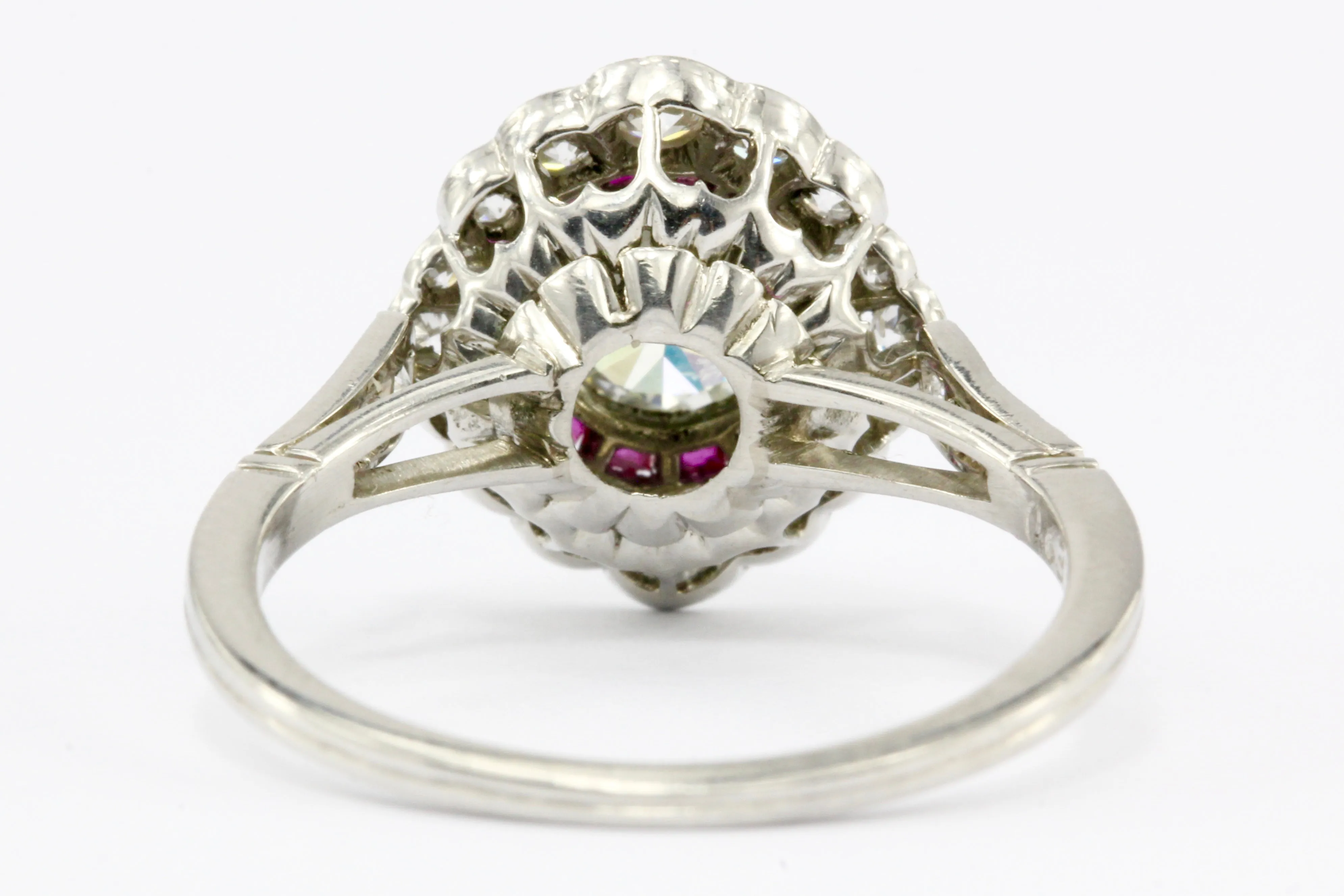 Edwardian Style Platinum .63 CT Diamond Ruby Halo Handmade Ring Size 6