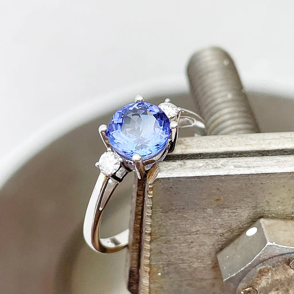 Elegant Round Cut Tanzanite with Perfect Accents Diamond Ring
