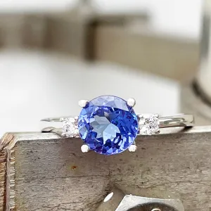 Elegant Round Cut Tanzanite with Perfect Accents Diamond Ring