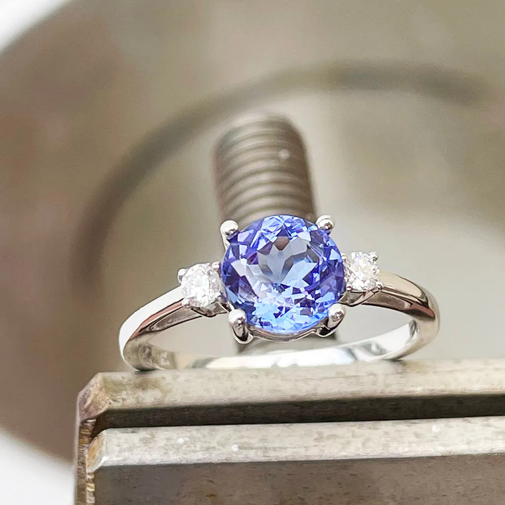 Elegant Round Cut Tanzanite with Perfect Accents Diamond Ring