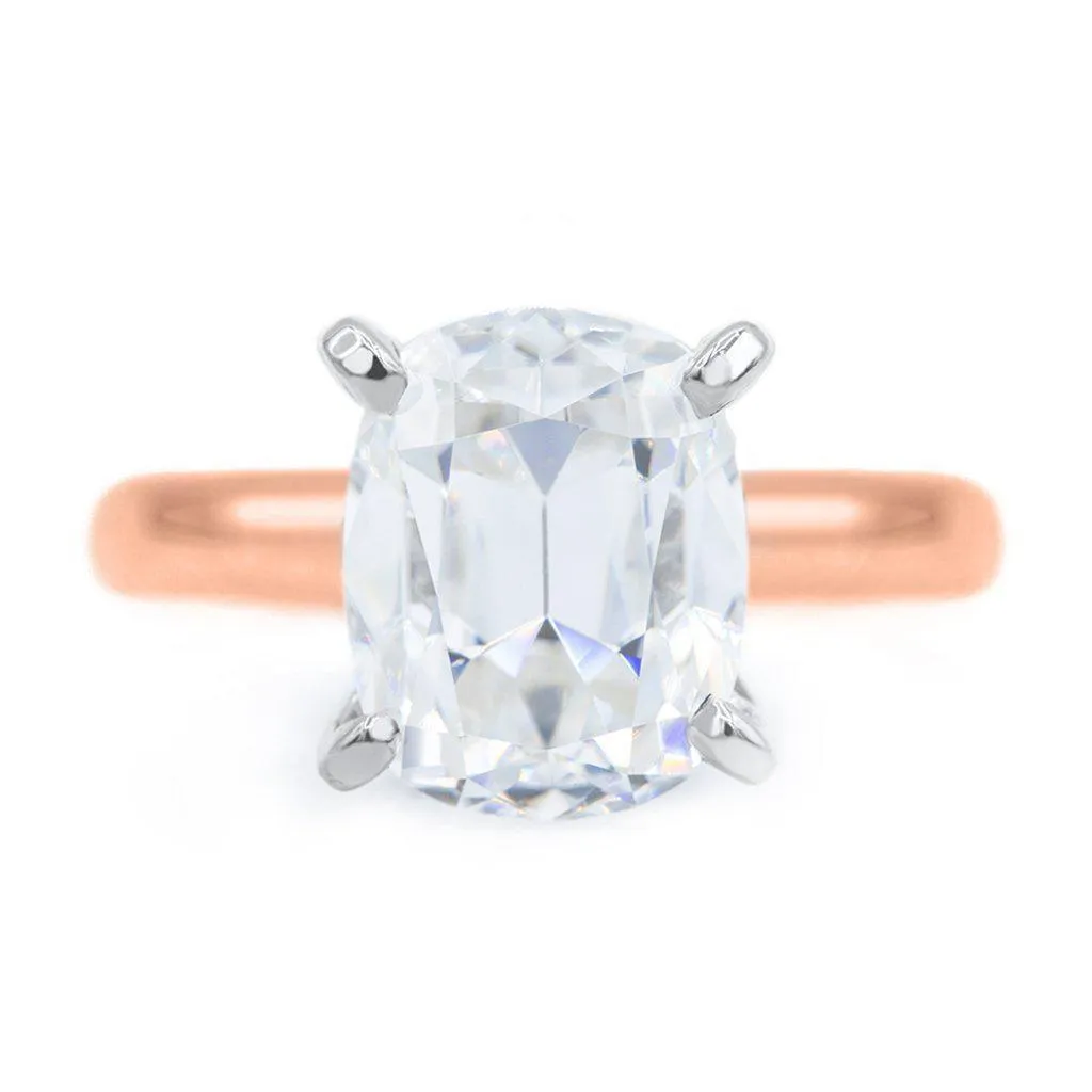 Elongated Cushion Old Mine Cut (OMC) Heirloom Moissanite 4 Prongs FANCY Solitaire Ring