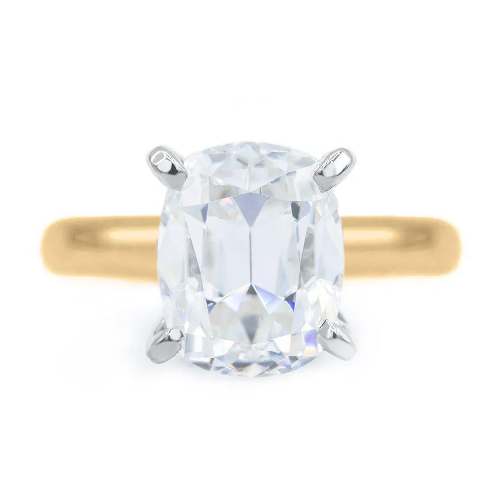 Elongated Cushion Old Mine Cut (OMC) Heirloom Moissanite 4 Prongs FANCY Solitaire Ring