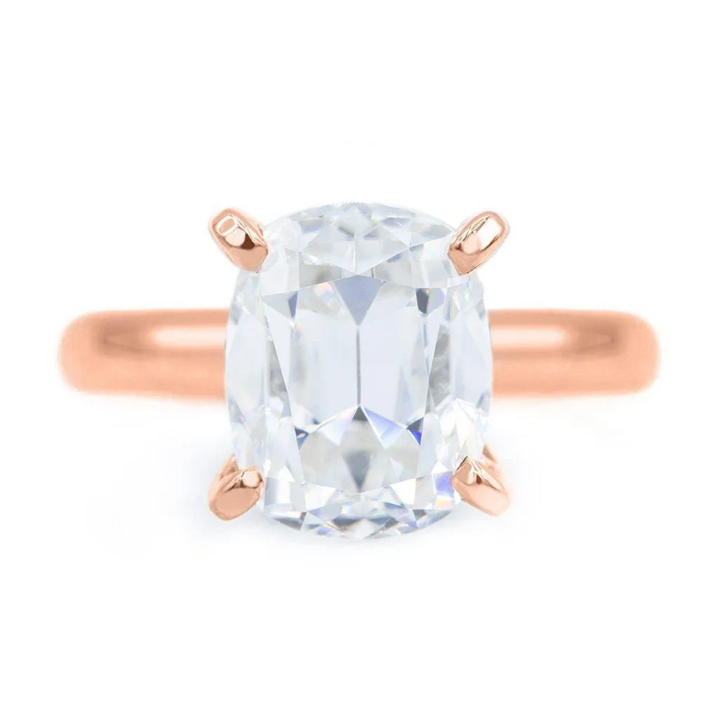 Elongated Cushion Old Mine Cut (OMC) Heirloom Moissanite 4 Prongs FANCY Solitaire Ring