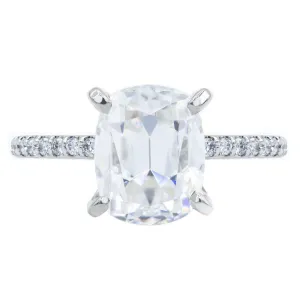 Elongated Cushion Old Mine Cut (OMC) Moissanite 4 Prongs Diamond Accent Ice Solitaire Ring