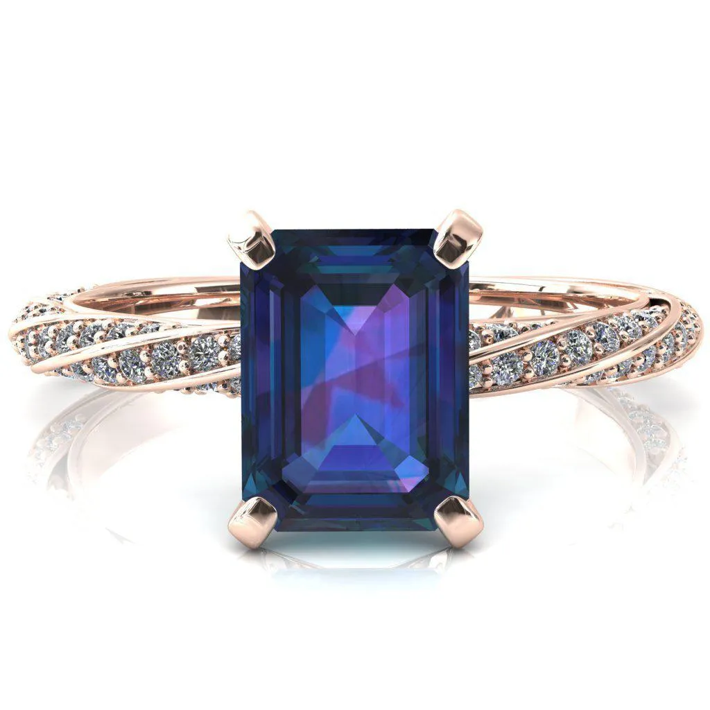Elysia Emerald Alexandrite 4 Prong 3/4 Eternity Diamond Accent Ring