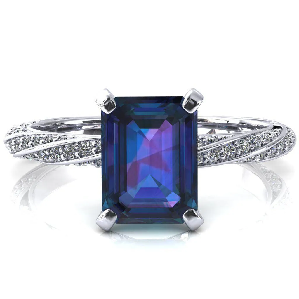 Elysia Emerald Alexandrite 4 Prong 3/4 Eternity Diamond Accent Ring