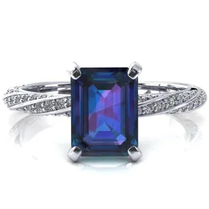 Elysia Emerald Alexandrite 4 Prong 3/4 Eternity Diamond Accent Ring