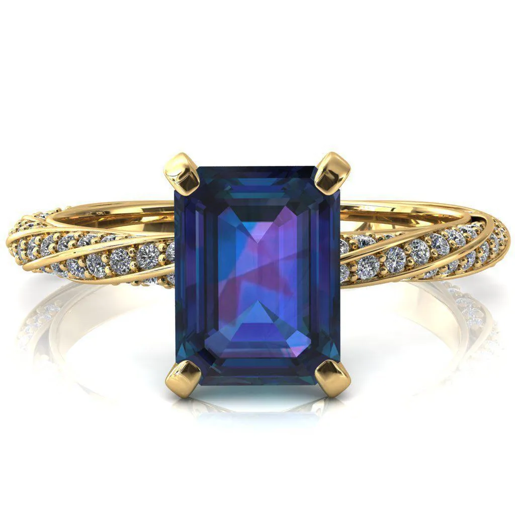 Elysia Emerald Alexandrite 4 Prong 3/4 Eternity Diamond Accent Ring