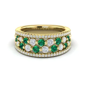Emerald & Diamond Multi-Row Band in 14K Yellow Gold