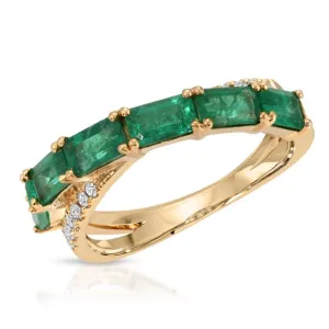 Emerald and Diamond  Art Deco Band in 14k Yellow Gold