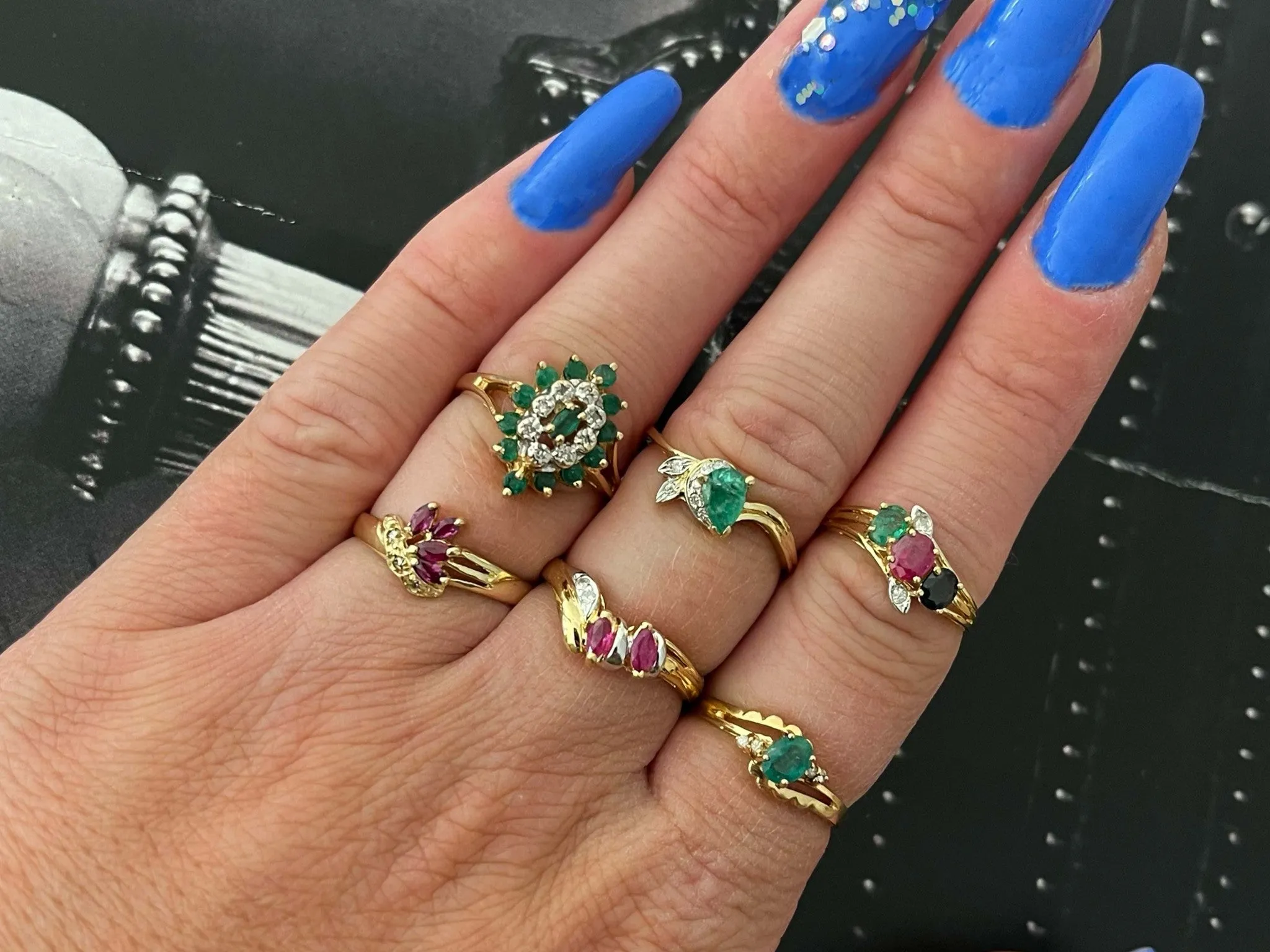 Emerald and Diamond Band Ring in 14k Yellow Gold