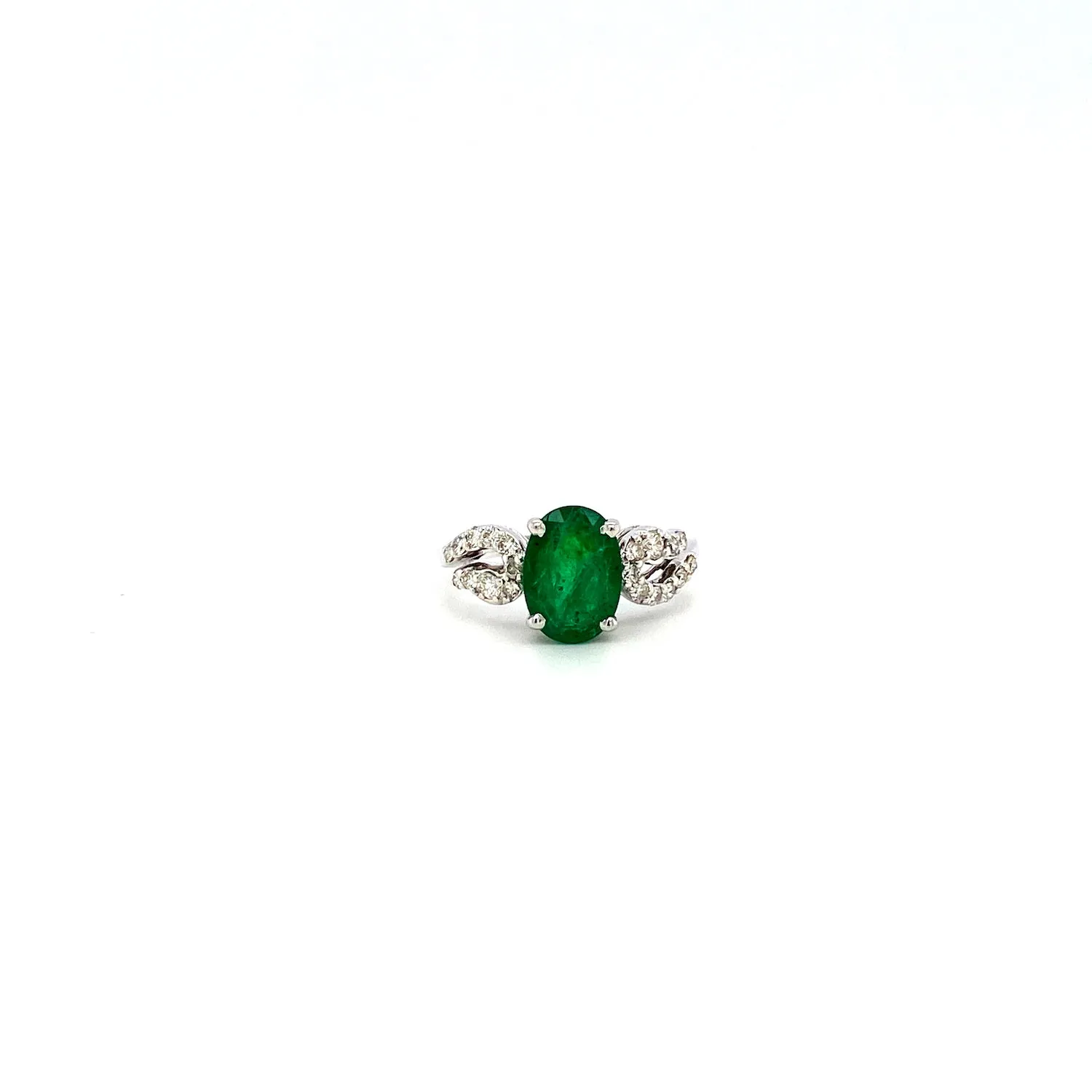 Emerald and Diamond Ring in 14K White Gold - KGR 17104