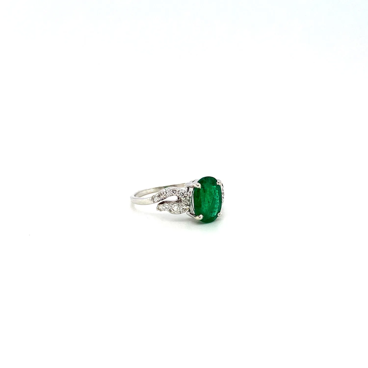 Emerald and Diamond Ring in 14K White Gold - KGR 17104