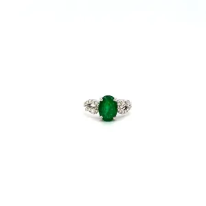 Emerald and Diamond Ring in 14K White Gold - KGR 17104